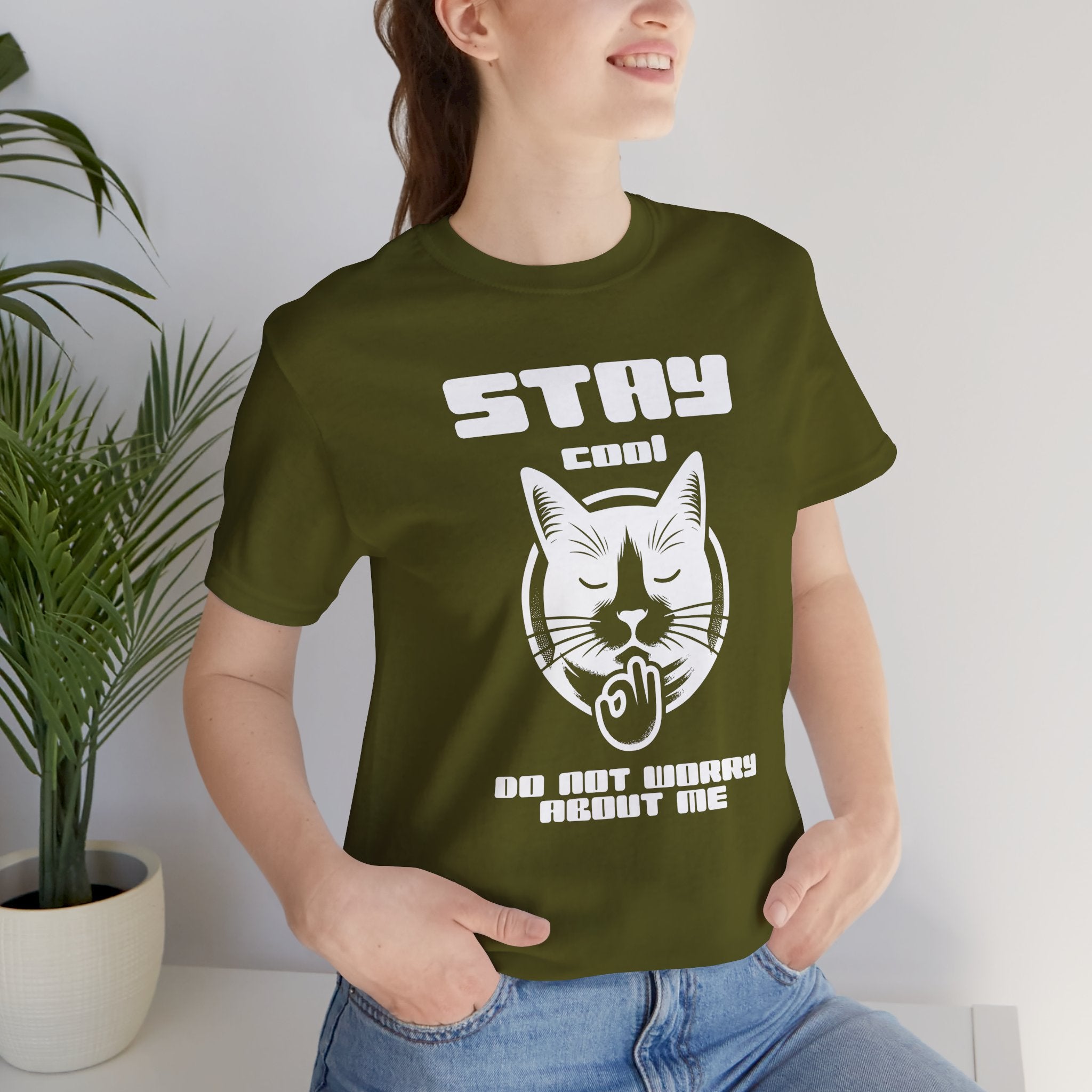 Stay Calm Cat T-Shirt — Cute Grumpy Cat Graphic Tee ("Stay Calm — Do Not Disturb" )