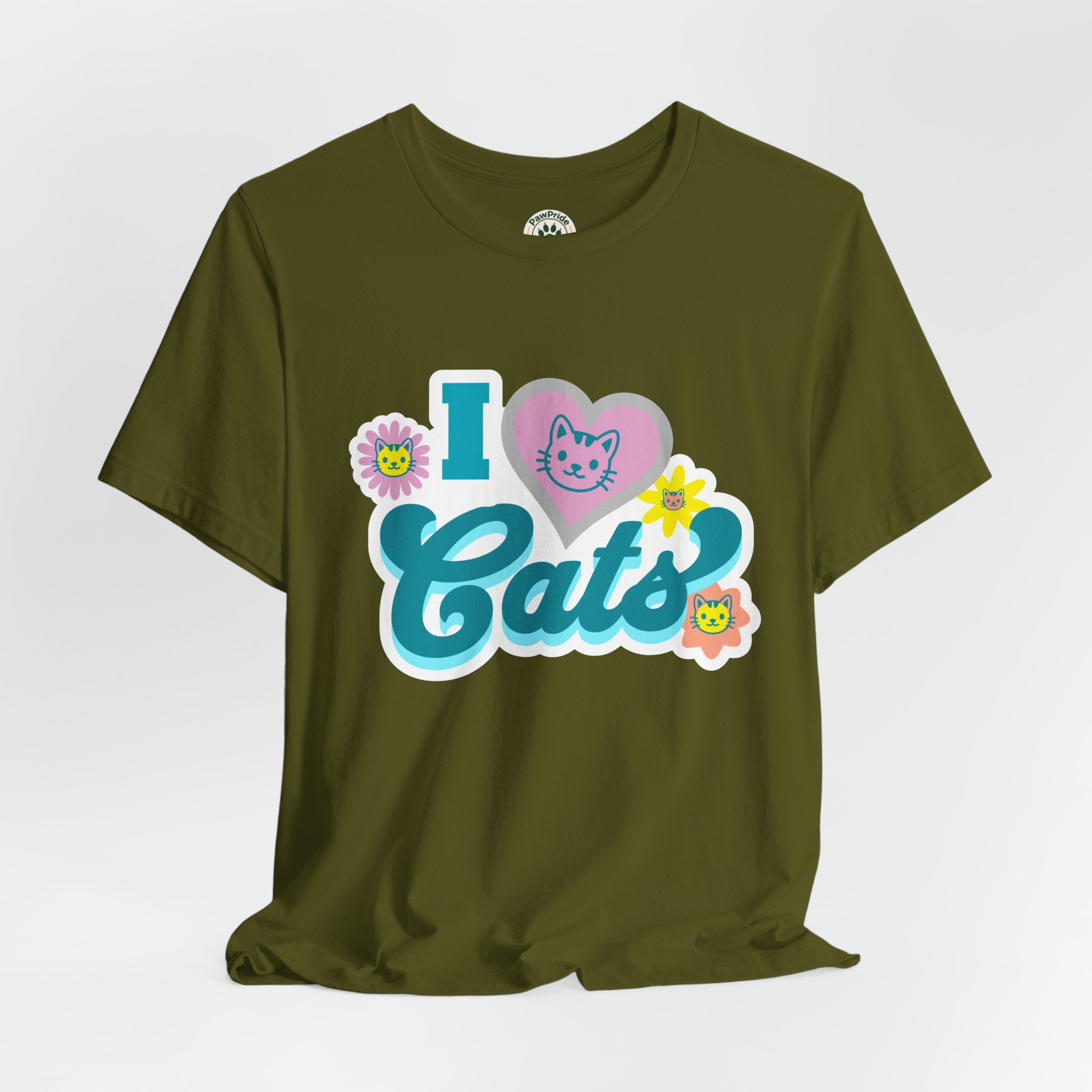 I  Cats Retro Floral Tee — Cute Cat Lover Graphic T-Shirt