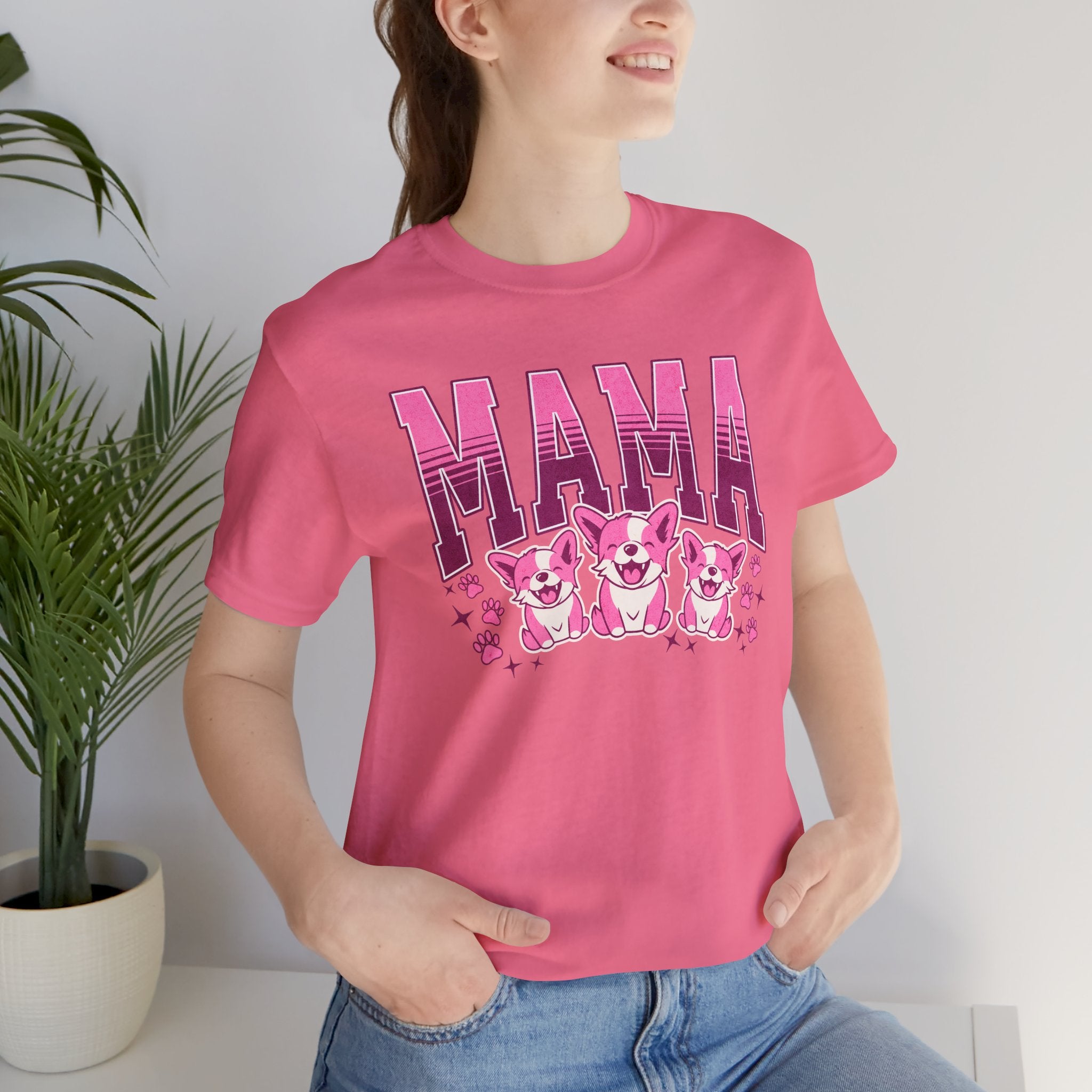 Mama Tee — Pink Corgi Mom Graphic T-Shirt