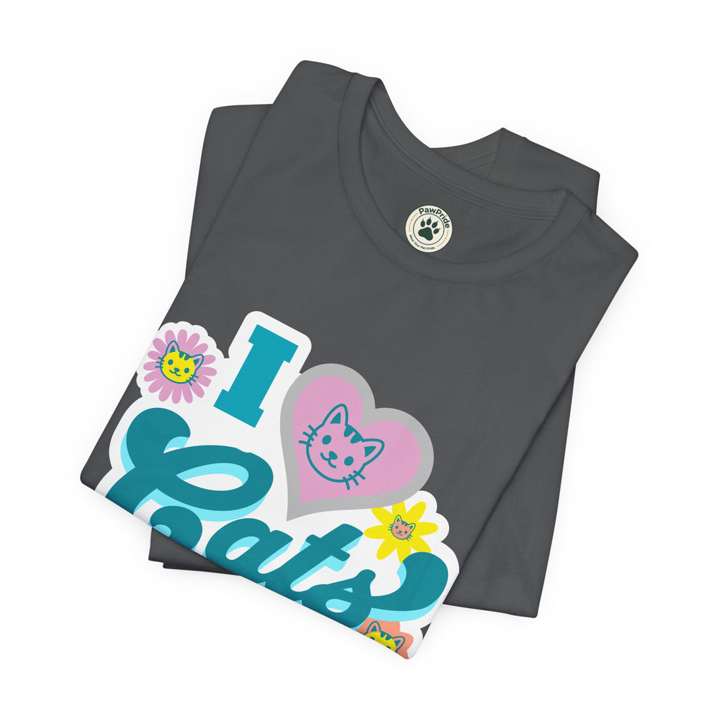 I  Cats Retro Floral Tee — Cute Cat Lover Graphic T-Shirt