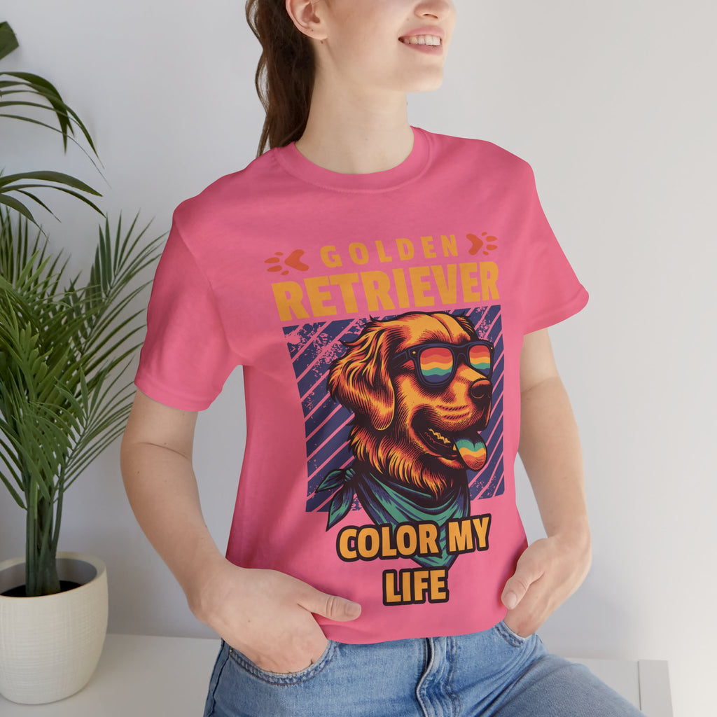 Golden Retriever T‑Shirt — 'Color My Life' Retro Dog Graphic Tee