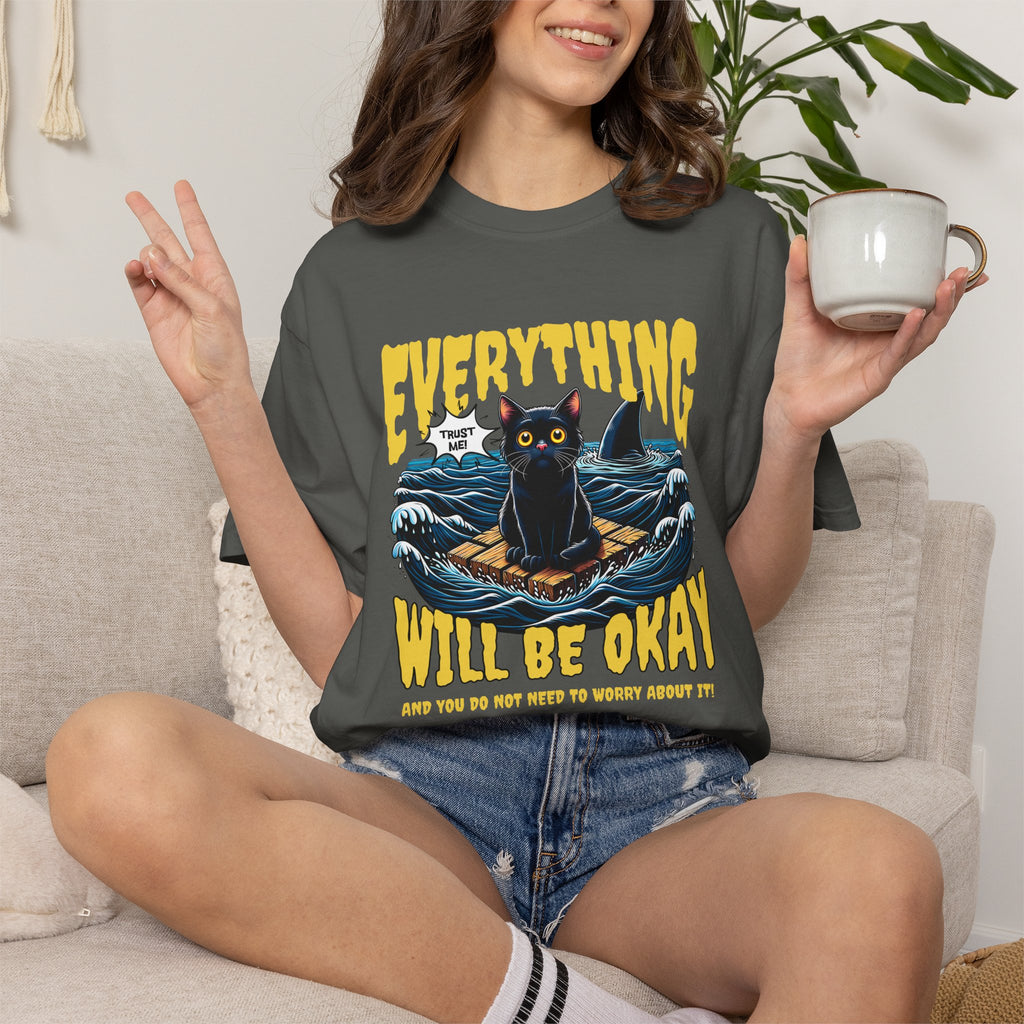Everything Will Be Okay Cat Tee — Vintage Graphic Comfort Shirt