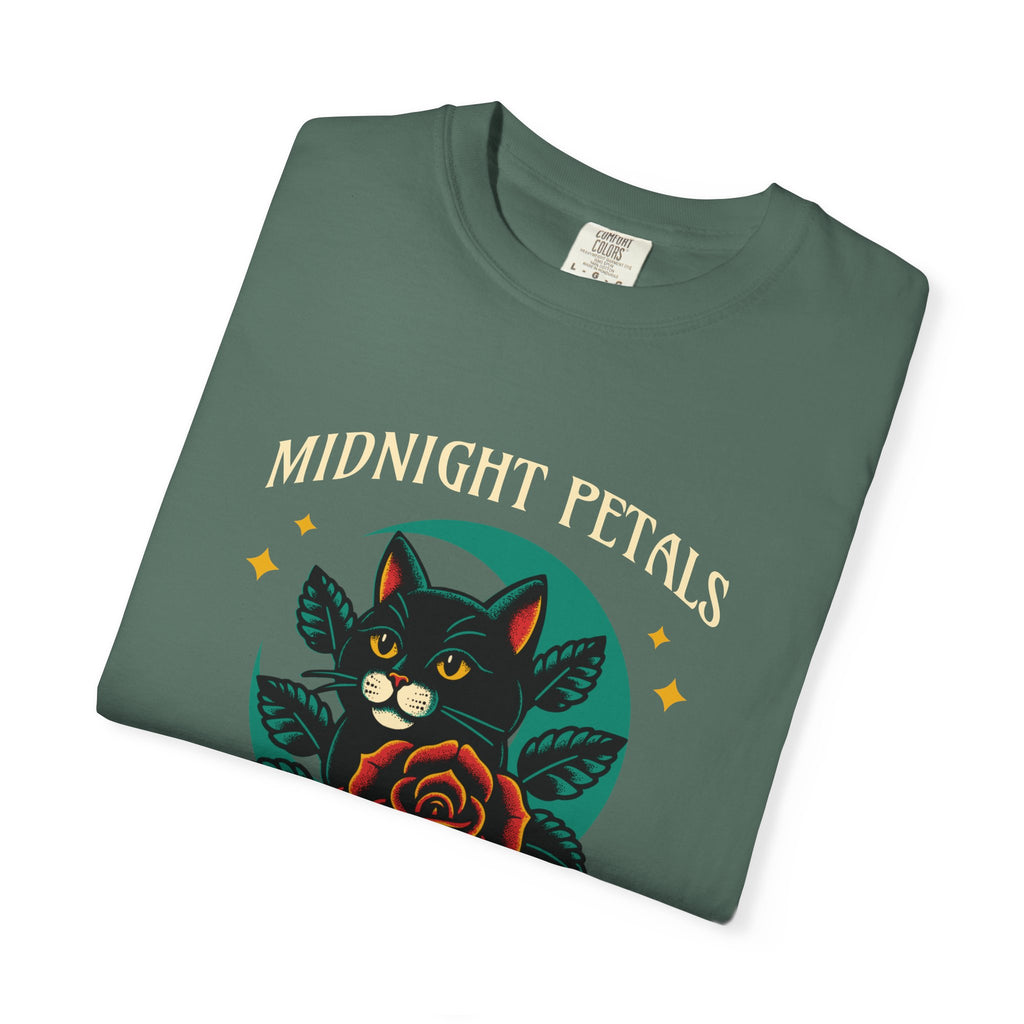 Midnight Petals Cat & Rose Tee — "Midnight Petals: In the Moon Embrace"