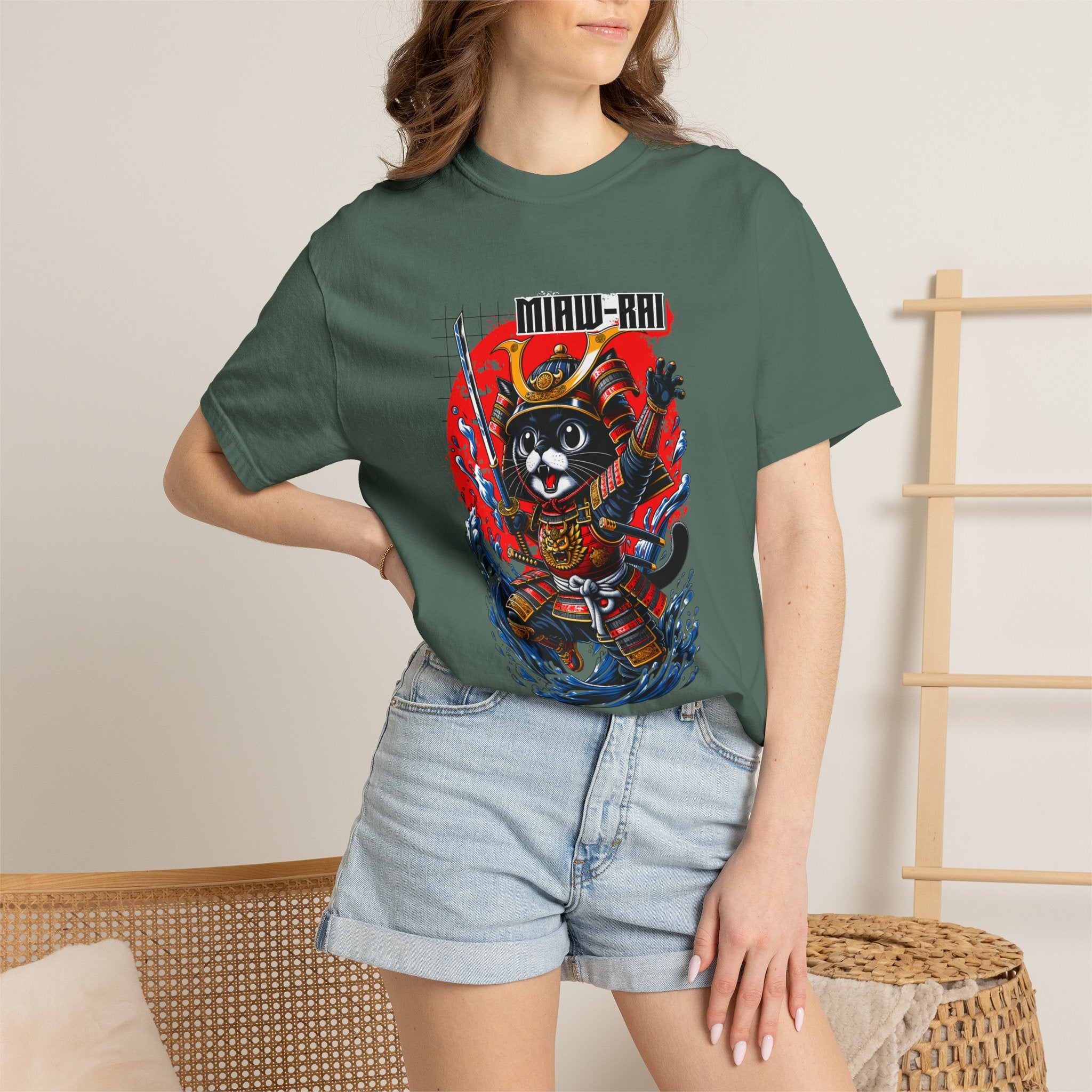 Samurai Cat T-Shirt — 'Neko-Ronin' Retro Japanese Warrior Graphic Tee