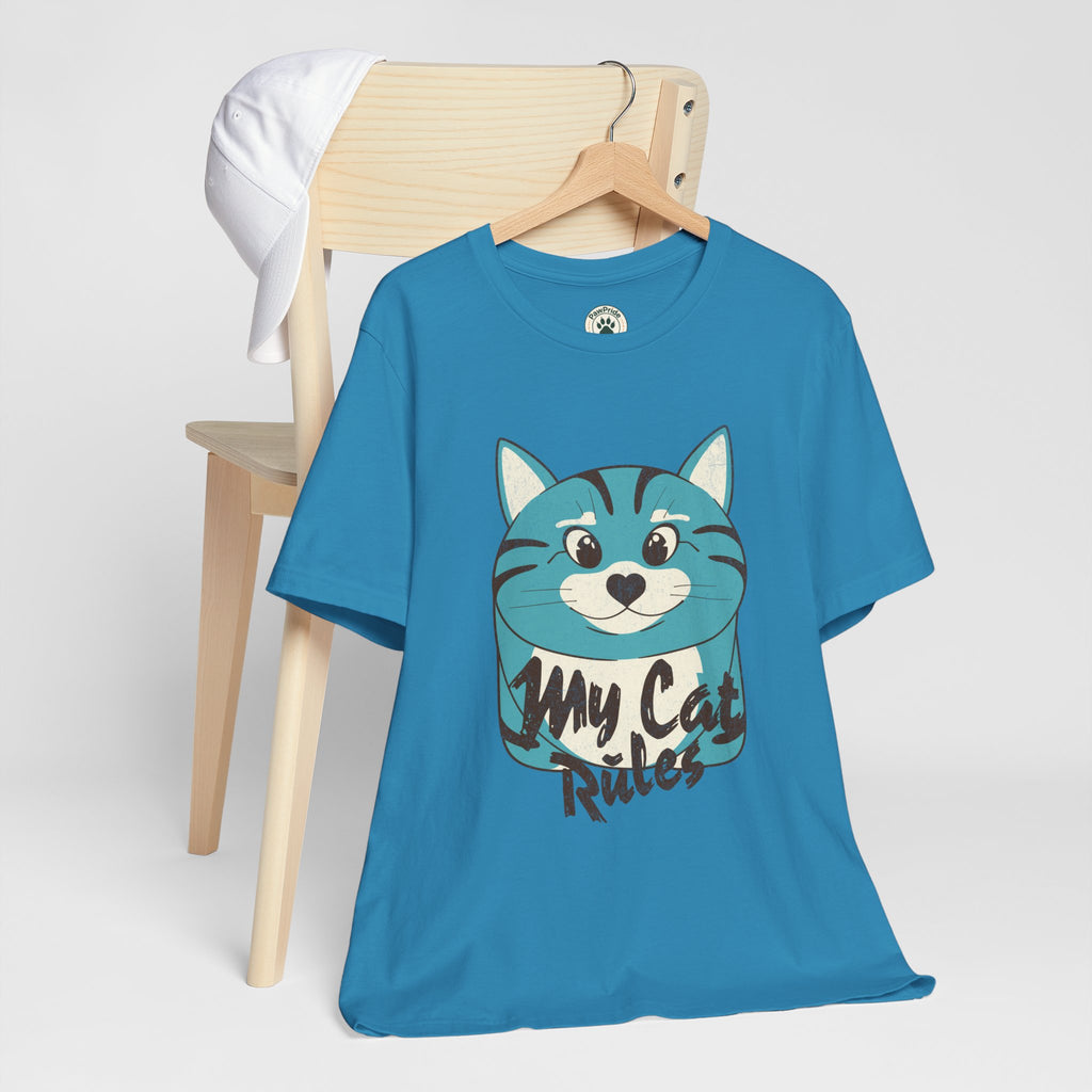 My Cat Rules T-Shirt — Cute Blue Cat Graphic Tee for Cat Lovers