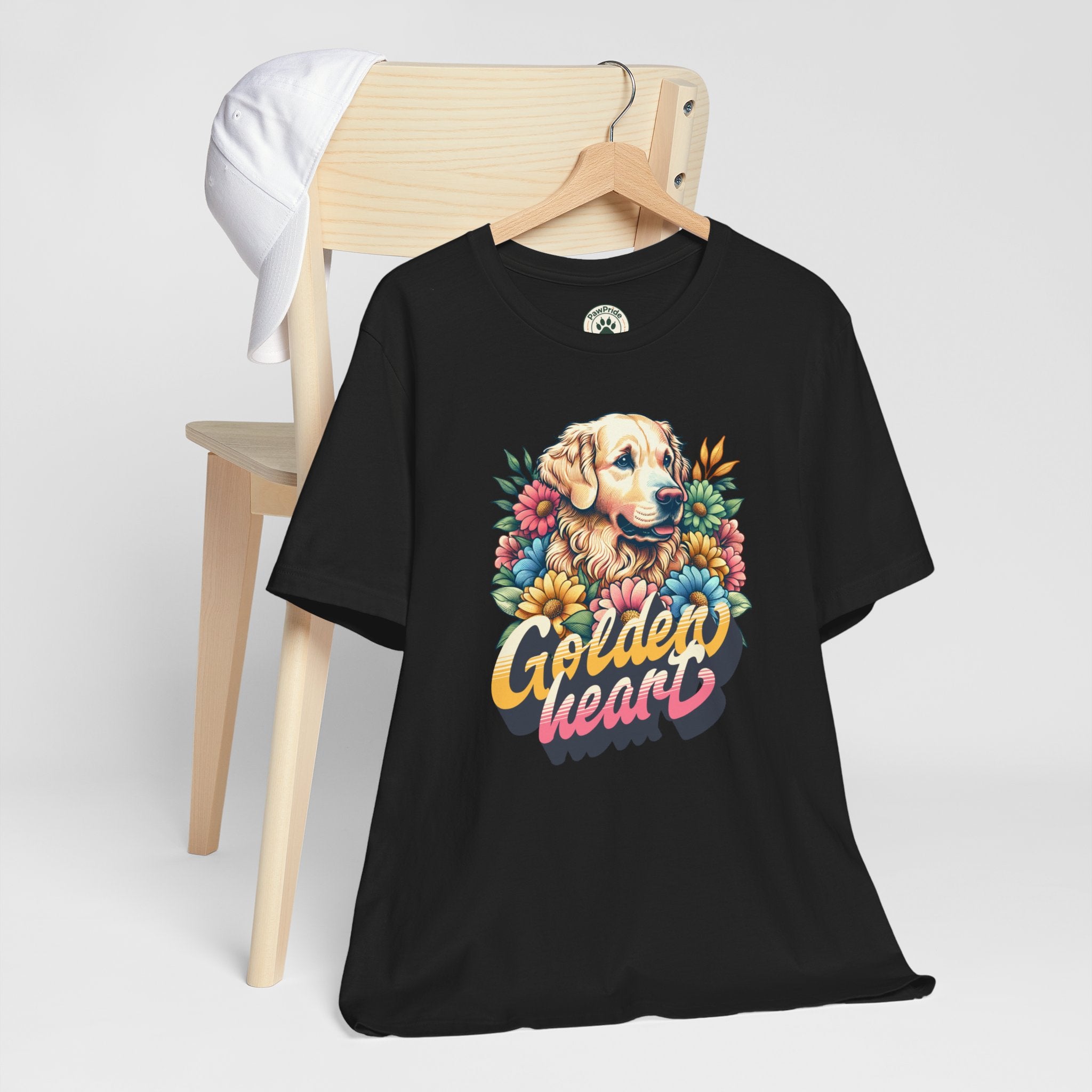 Golden Heart T-Shirt — Retro Floral Golden Retriever Tee