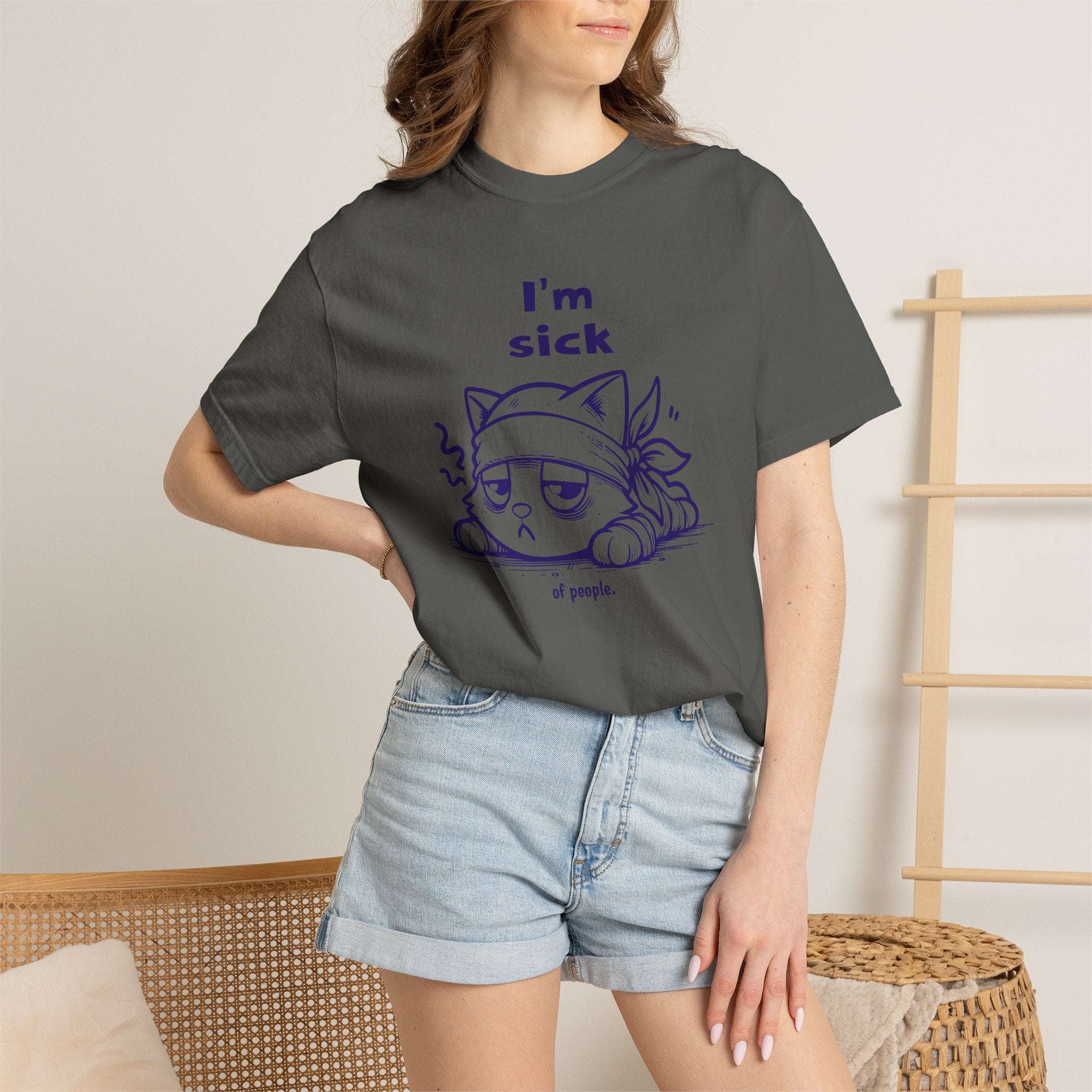 T-Shirt — “I’m Sick of People” Cute Grumpy Cat Graphic Tee