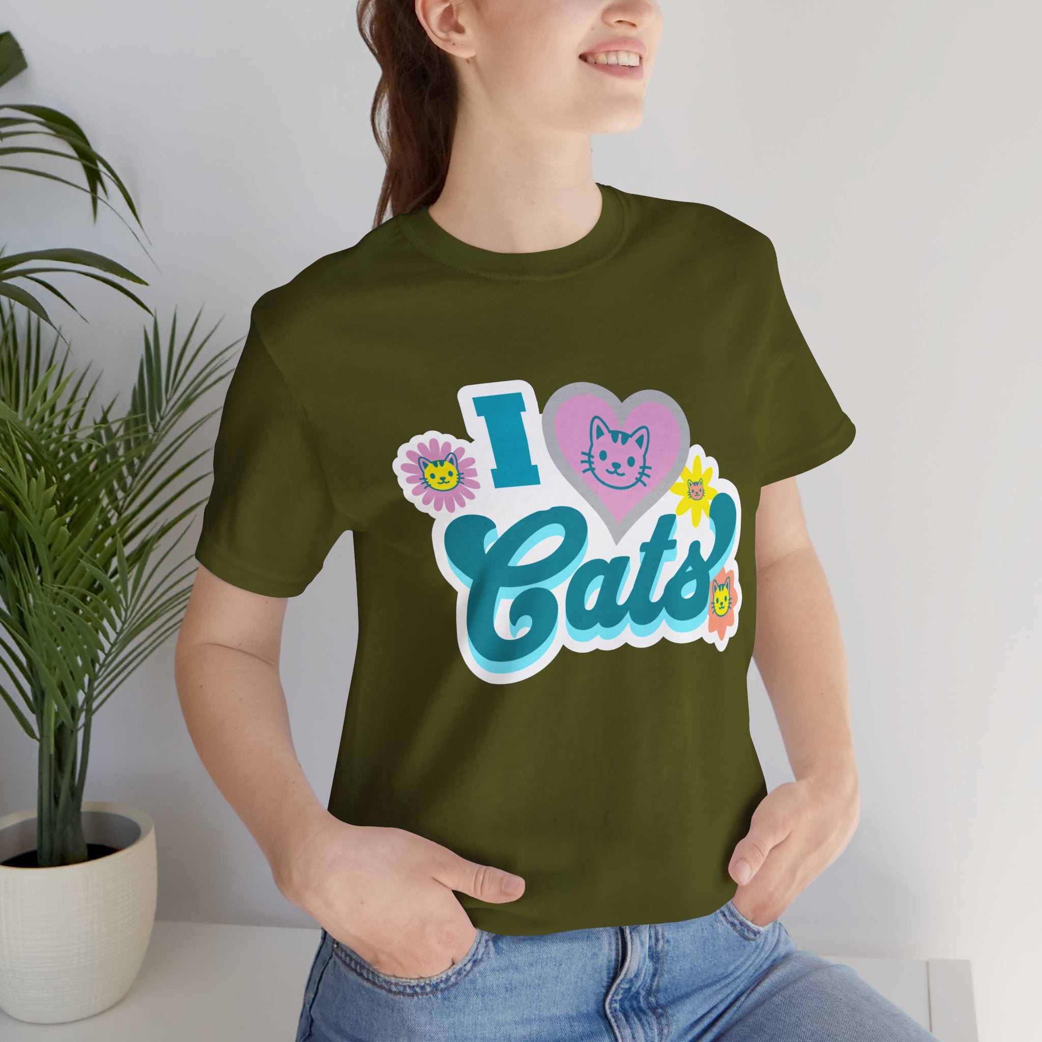 I  Cats Retro Floral Tee — Cute Cat Lover Graphic T-Shirt