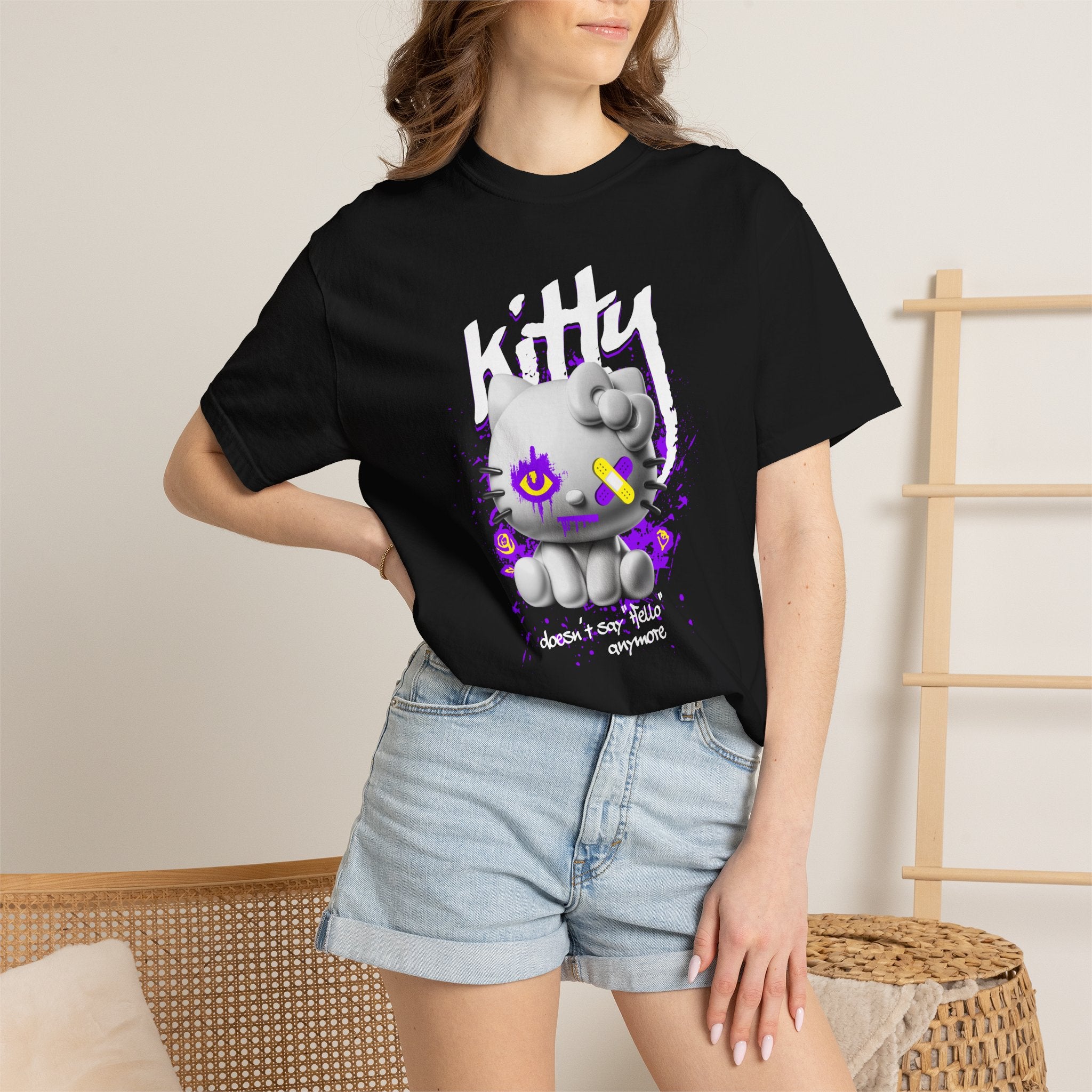 Kitty Cute Punk T-Shirt — 'doesn't say hello' Garment-Dyed Tee