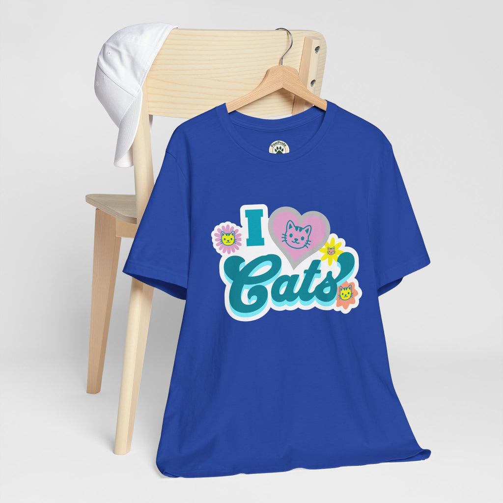 I  Cats Retro Floral Tee — Cute Cat Lover Graphic T-Shirt