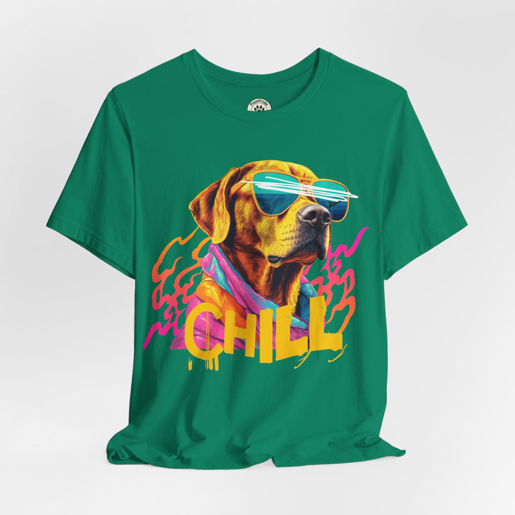 Chill Sunglasses Dog Tee — Retro Neon “CHILL” Graphic T-Shirt