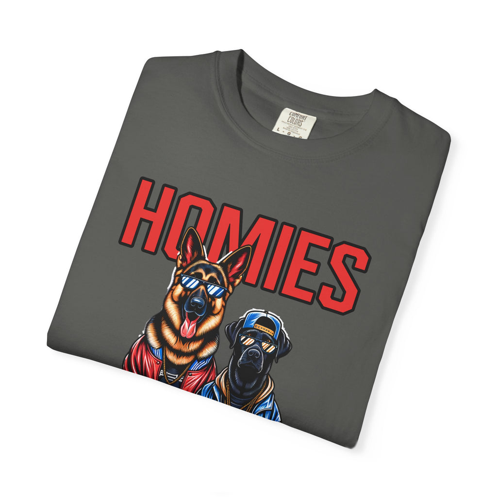 Homies Dogs T-Shirt — Graphic 'HOMIES' German Shepherd & Rottweiler Tee