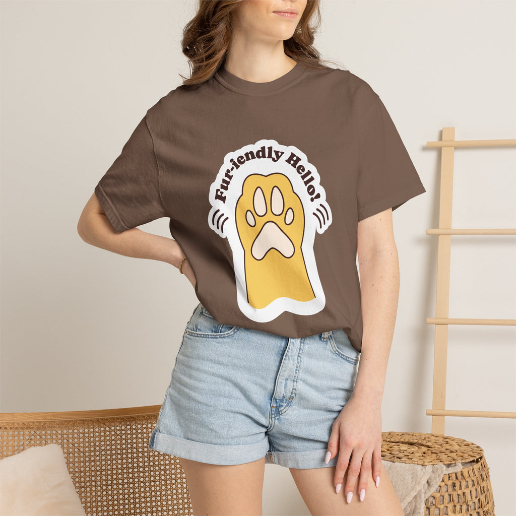 Pet Paw Graphic T-Shirt — "Fur-rendly Hello" Cute Animal Lover Tee