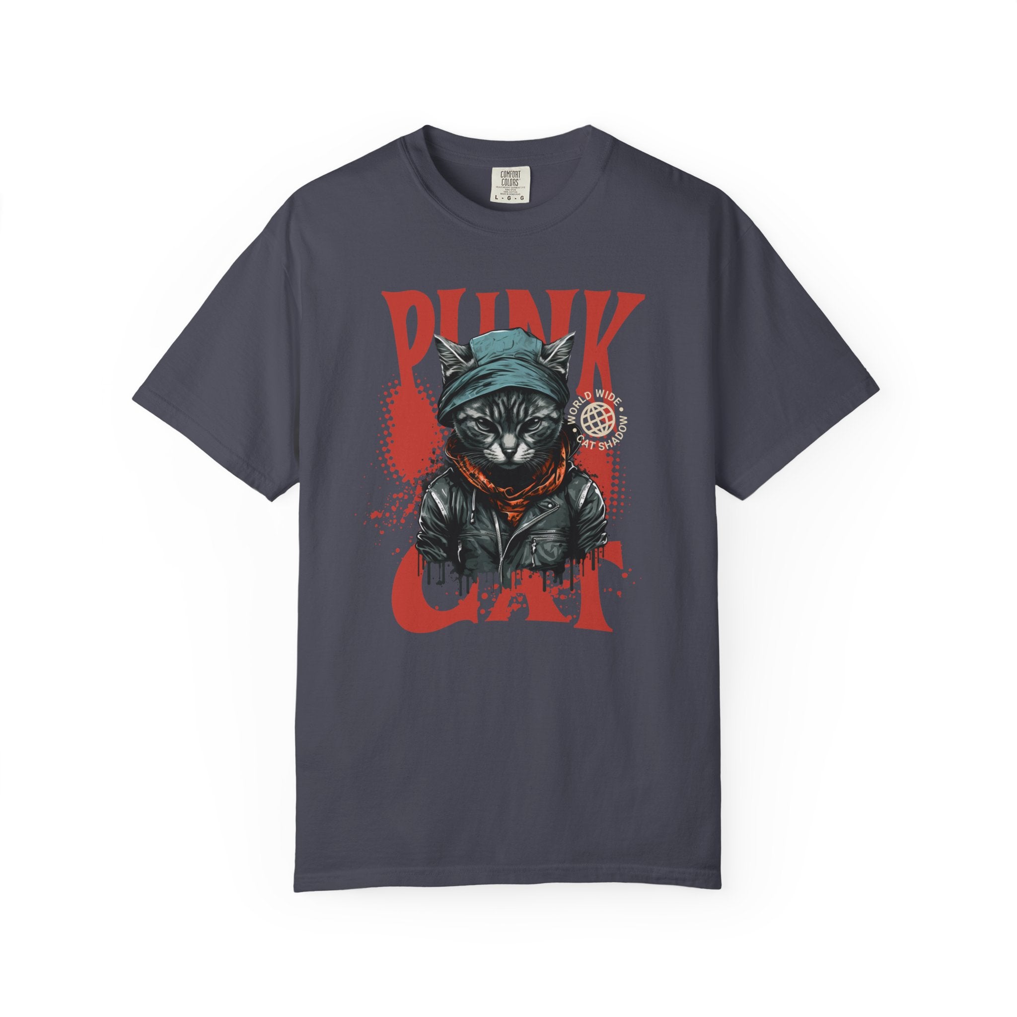 Punk Cat Graphic T-Shirt — Edgy Streetwear Tee with Biker Cat Design
