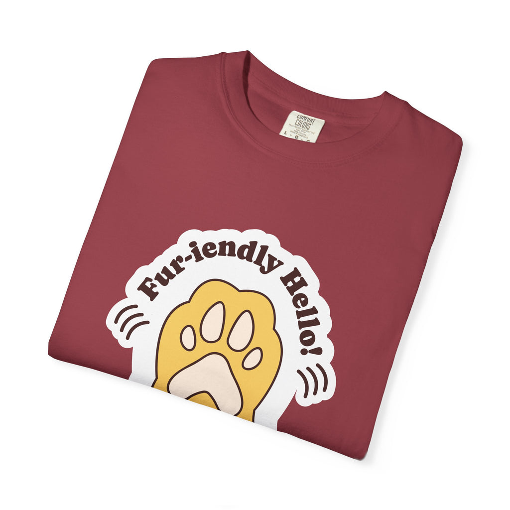 Pet Paw Graphic T-Shirt — "Fur-rendly Hello" Cute Animal Lover Tee