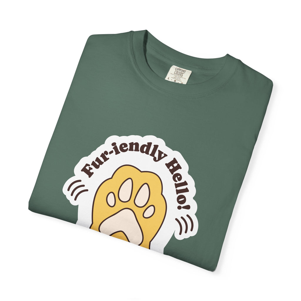 Pet Paw Graphic T-Shirt — "Fur-rendly Hello" Cute Animal Lover Tee