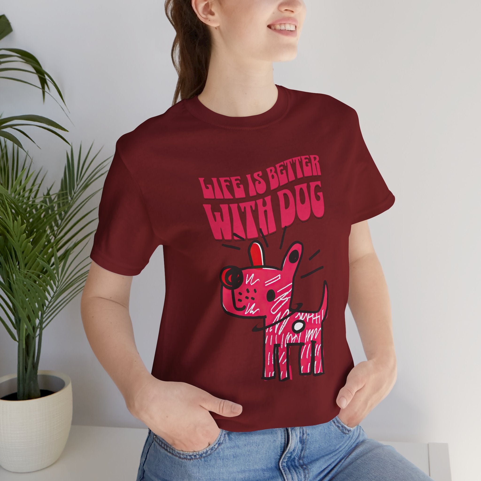 Dog Lover T-Shirt — "Life Is Better With Dog" Cute Pink Pup Graphic Tee