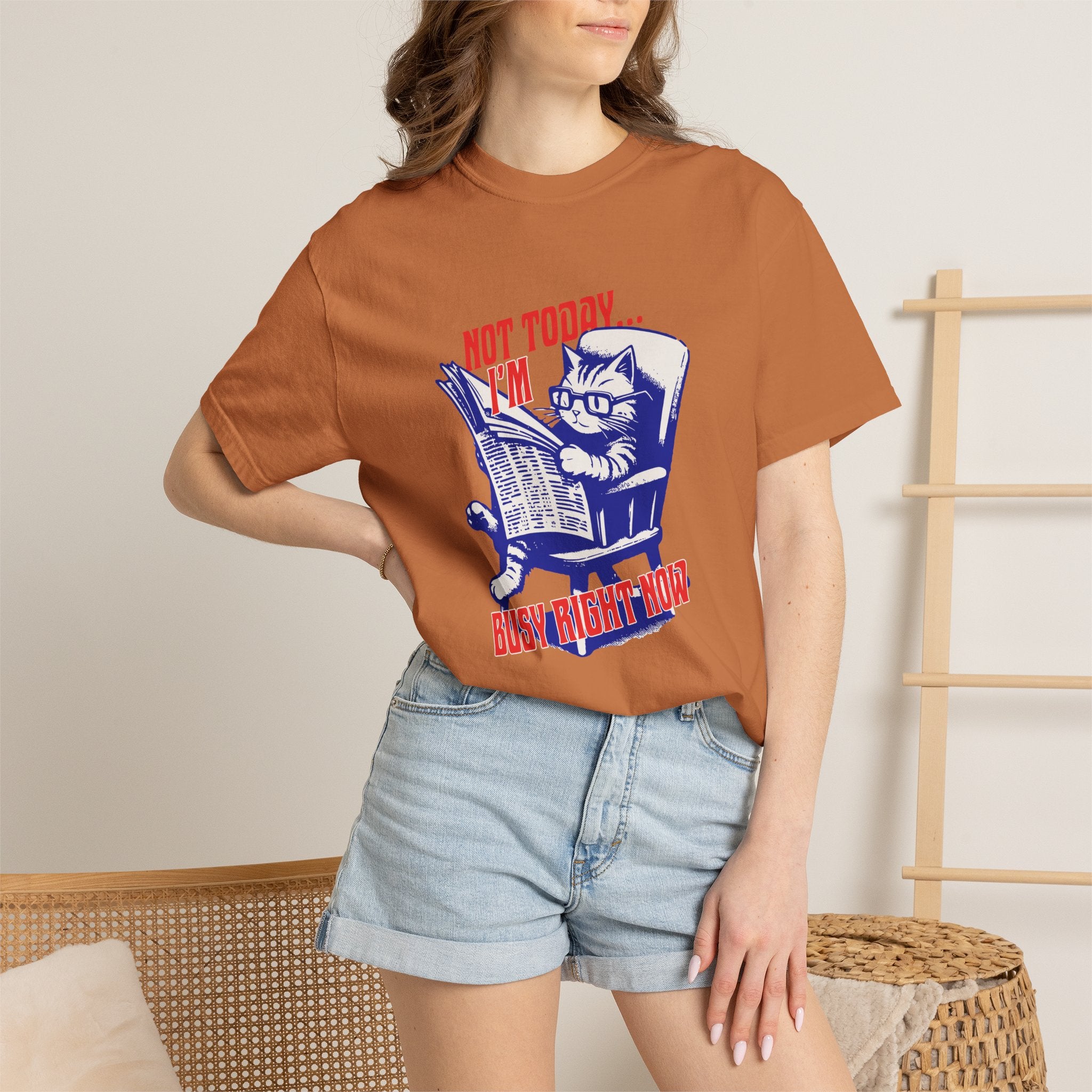 Cat Reading T-Shirt — "Not Today... I'm Busy Right Now" Vintage Graphic Tee