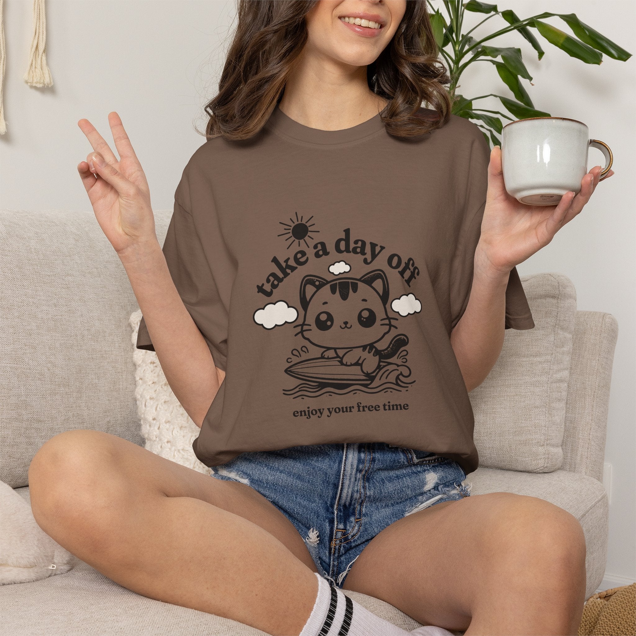 Take a Day Off Cat T-Shirt — Relaxing Kawaii Graphic Tee