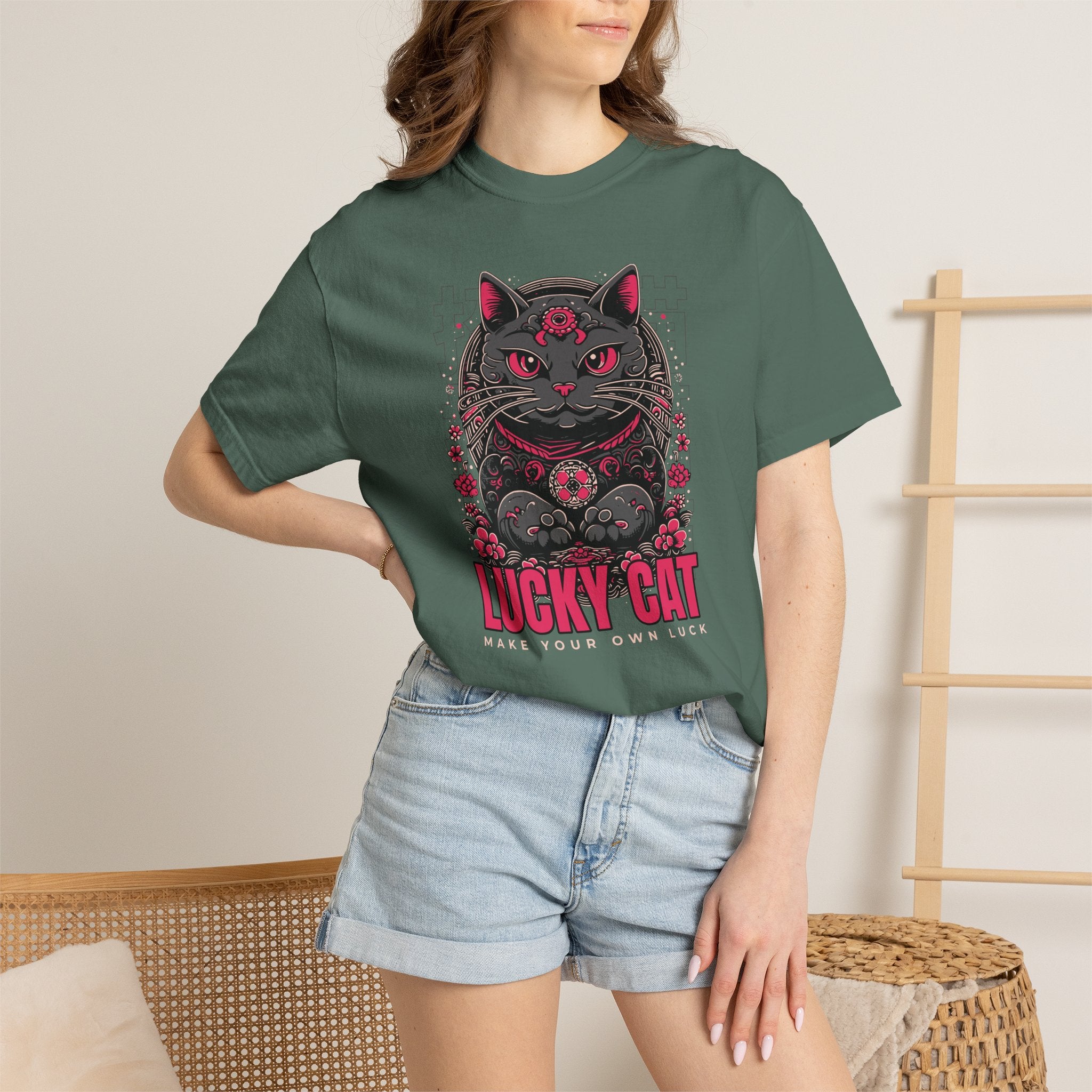 Lucky Cat Graphic T-Shirt — Gothic Maneki Neko Tee