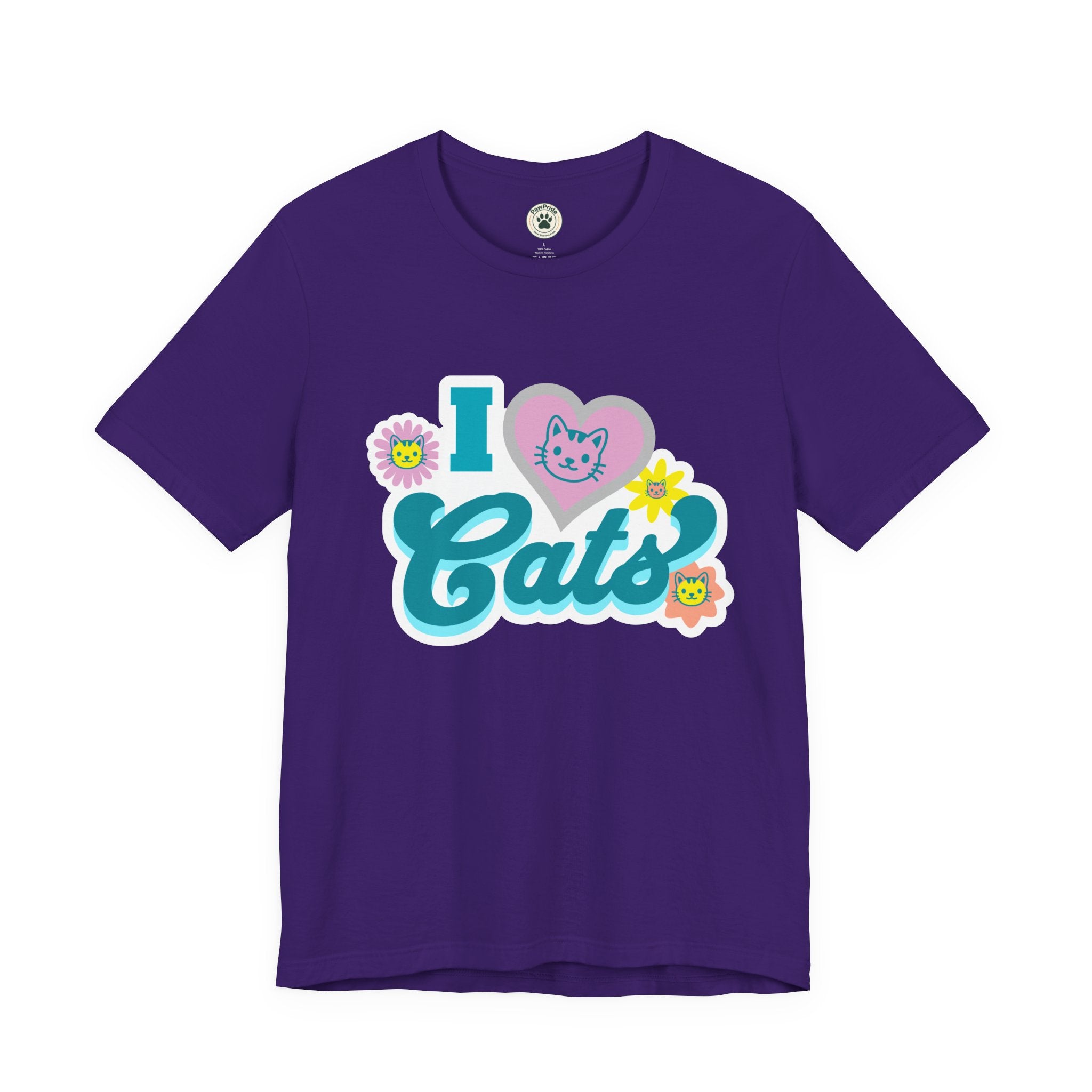 I  Cats Retro Floral Tee — Cute Cat Lover Graphic T-Shirt