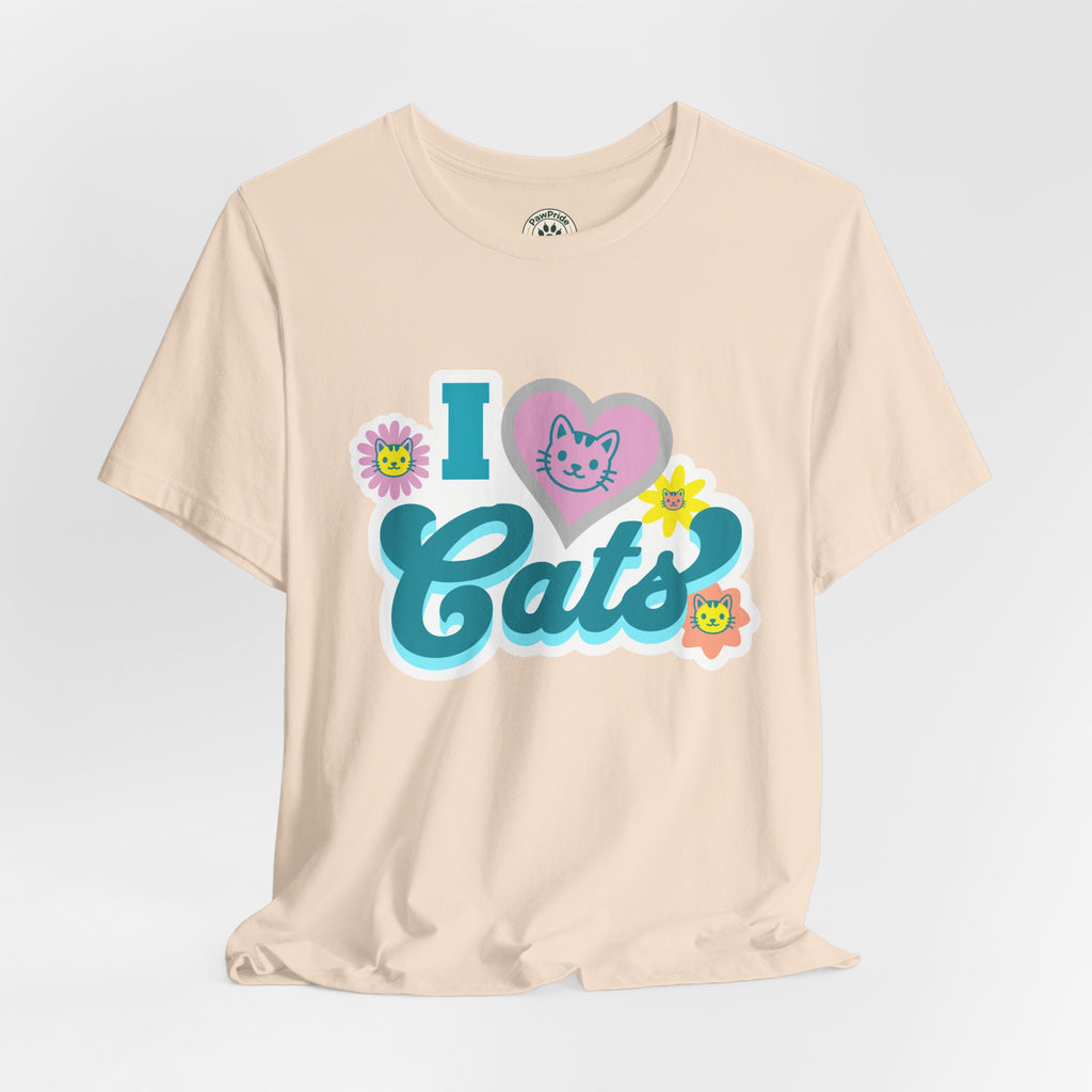 I  Cats Retro Floral Tee — Cute Cat Lover Graphic T-Shirt