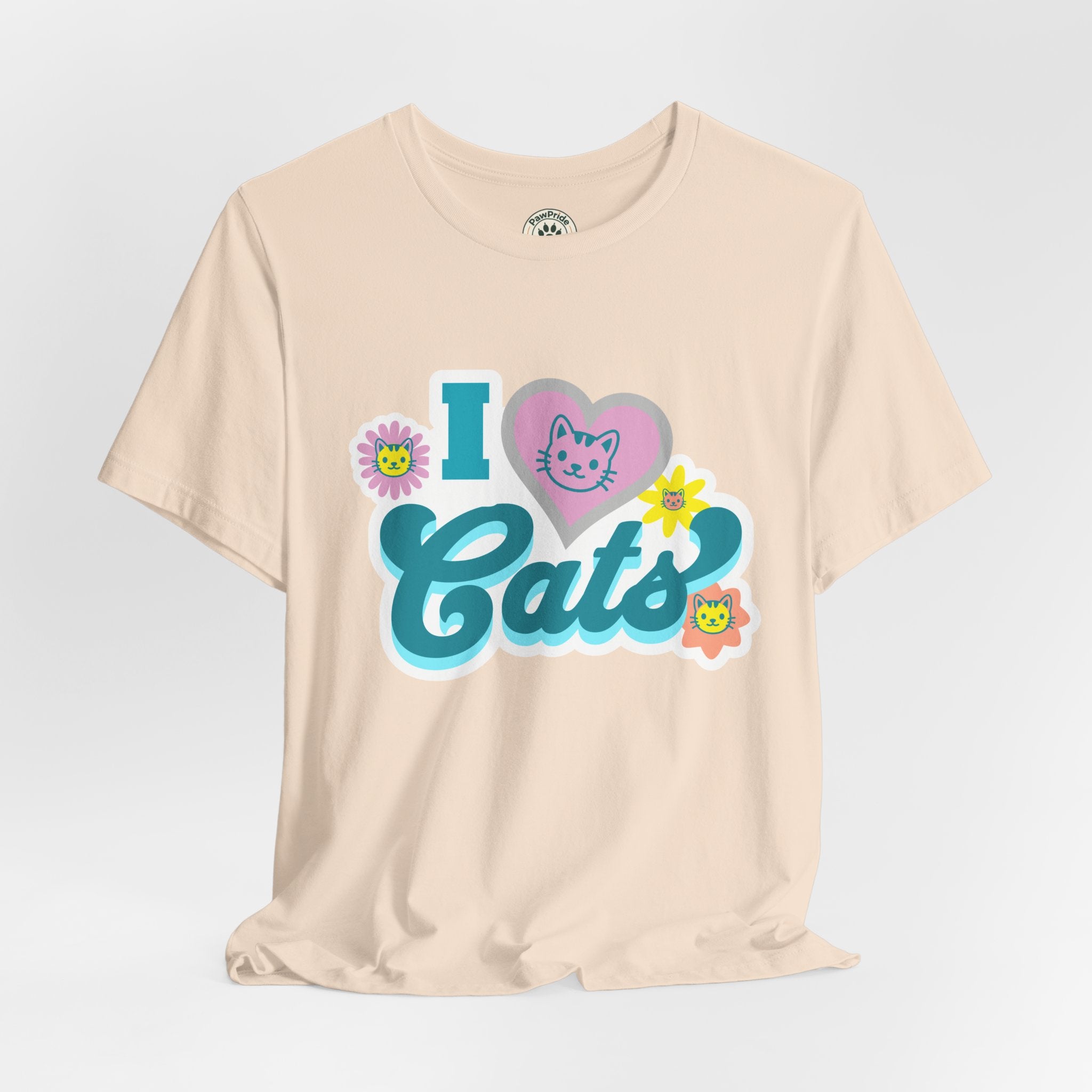 I  Cats Retro Floral Tee — Cute Cat Lover Graphic T-Shirt