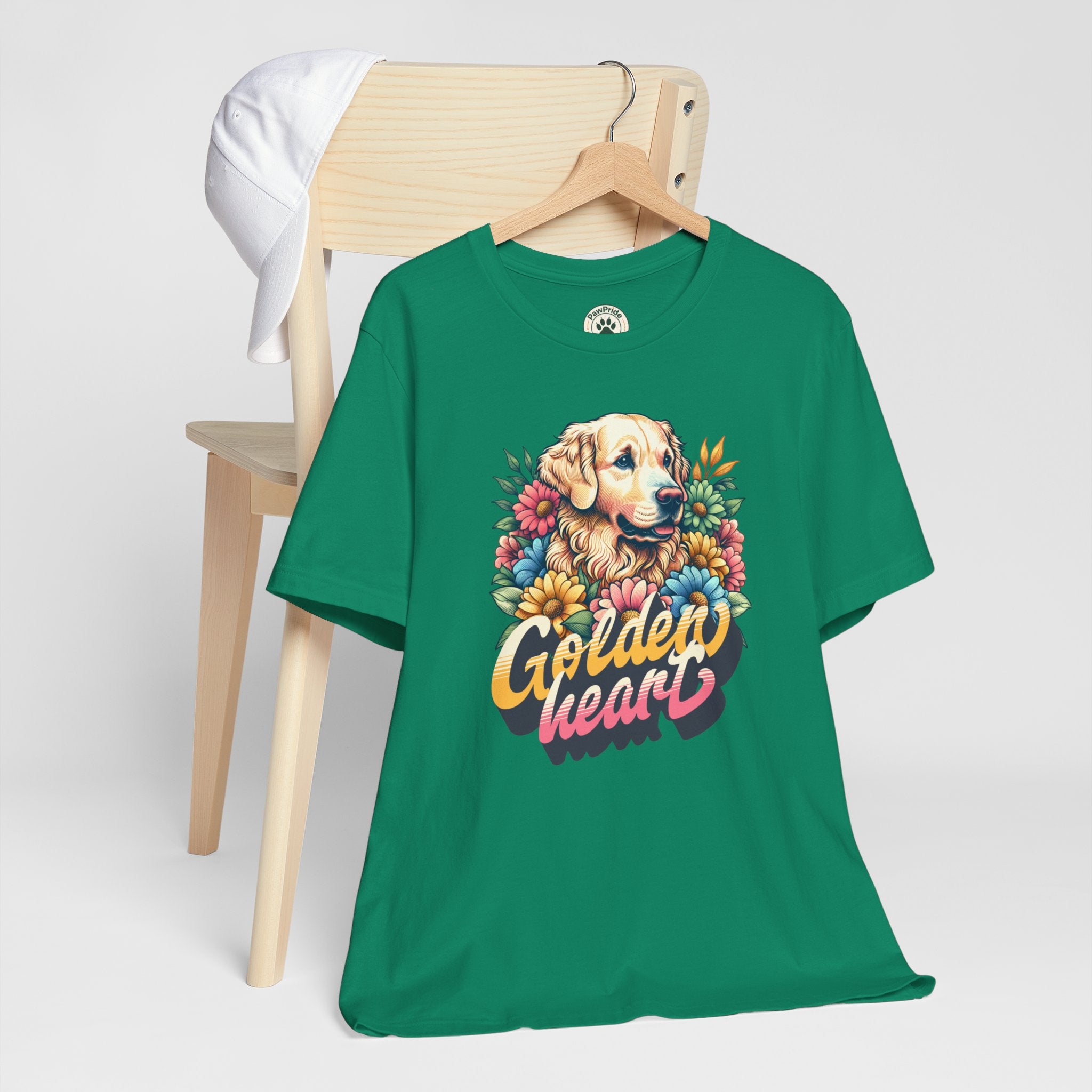 Golden Heart T-Shirt — Retro Floral Golden Retriever Tee