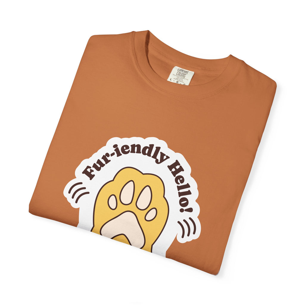 Pet Paw Graphic T-Shirt — "Fur-rendly Hello" Cute Animal Lover Tee