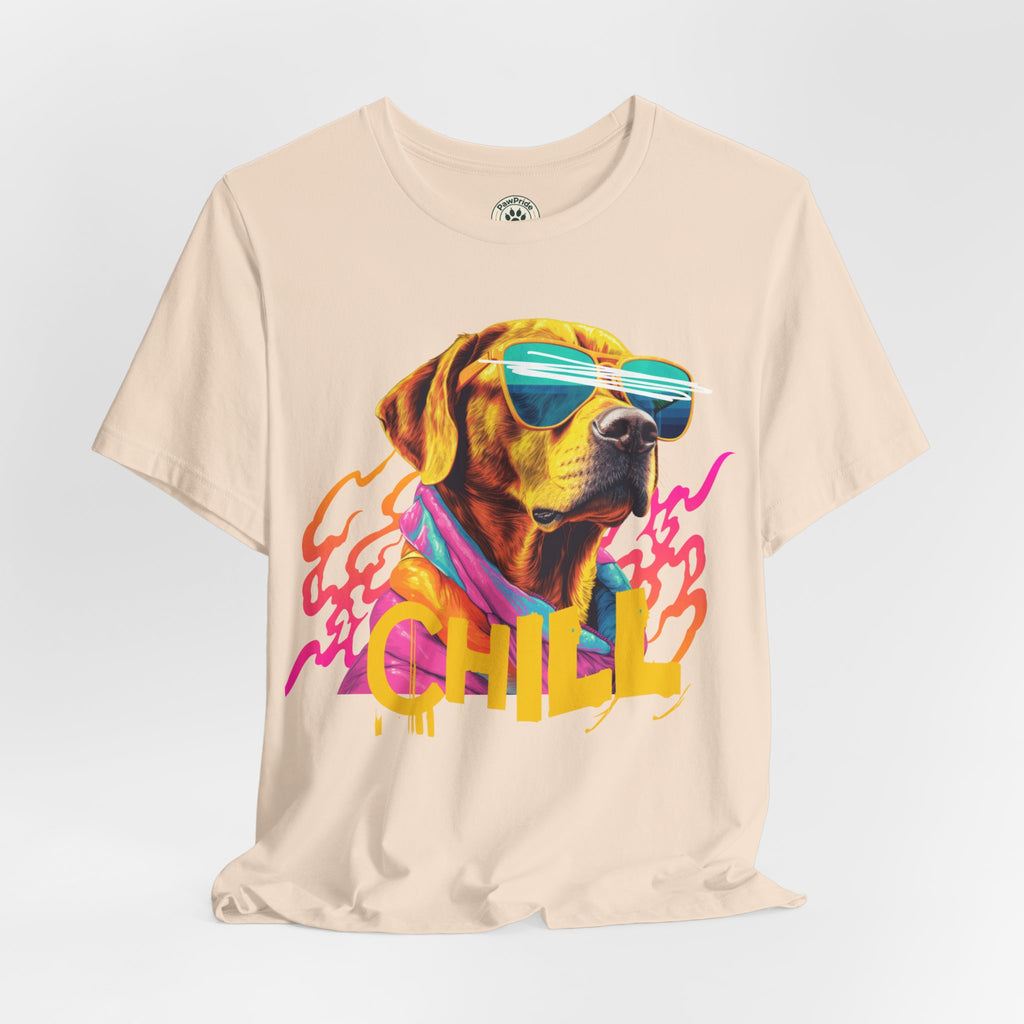Chill Sunglasses Dog Tee — Retro Neon “CHILL” Graphic T-Shirt