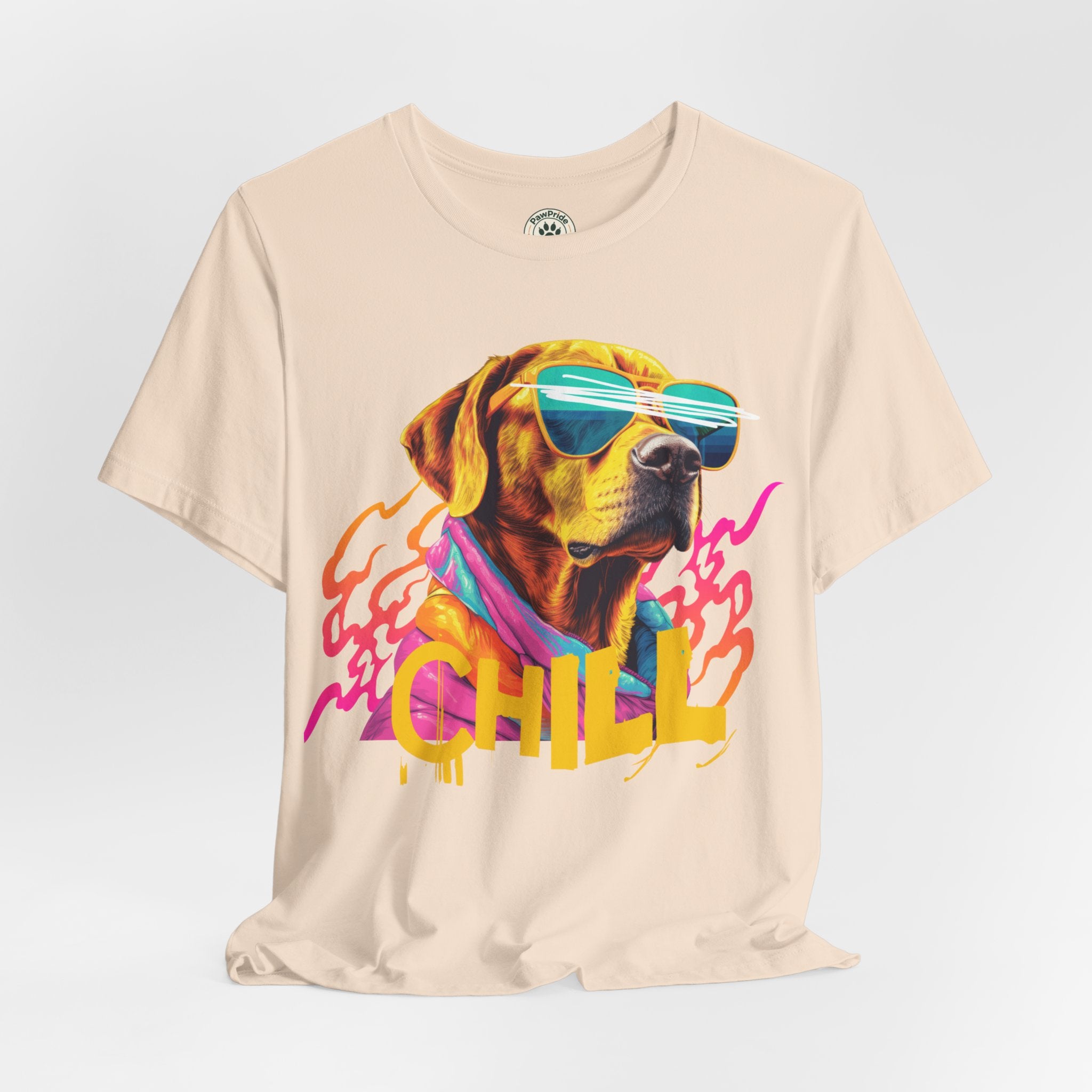 Chill Sunglasses Dog Tee — Retro Neon “CHILL” Graphic T-Shirt