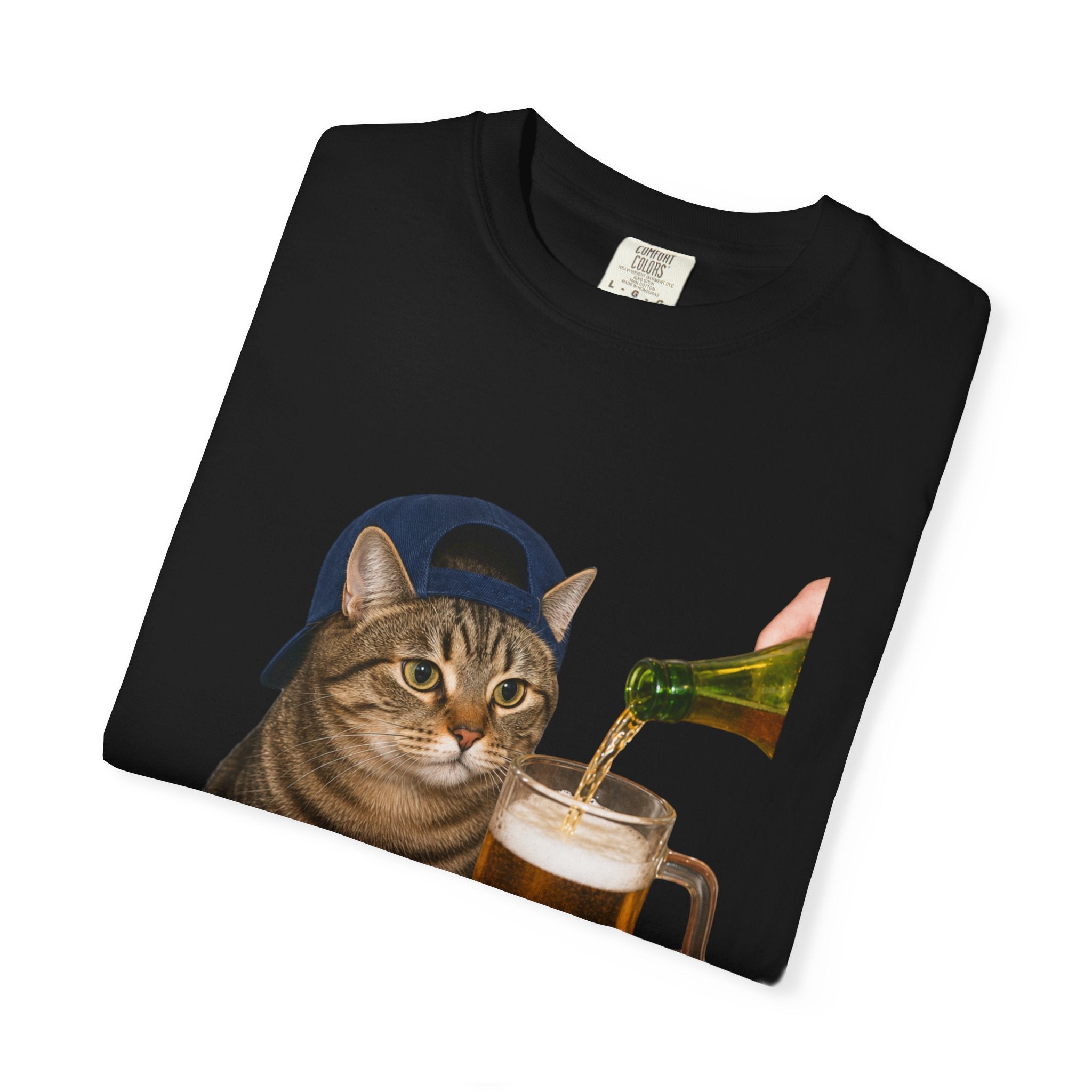 Cat With Beer T-Shirt — Funny Cat Drinking Beer Graphic Tee