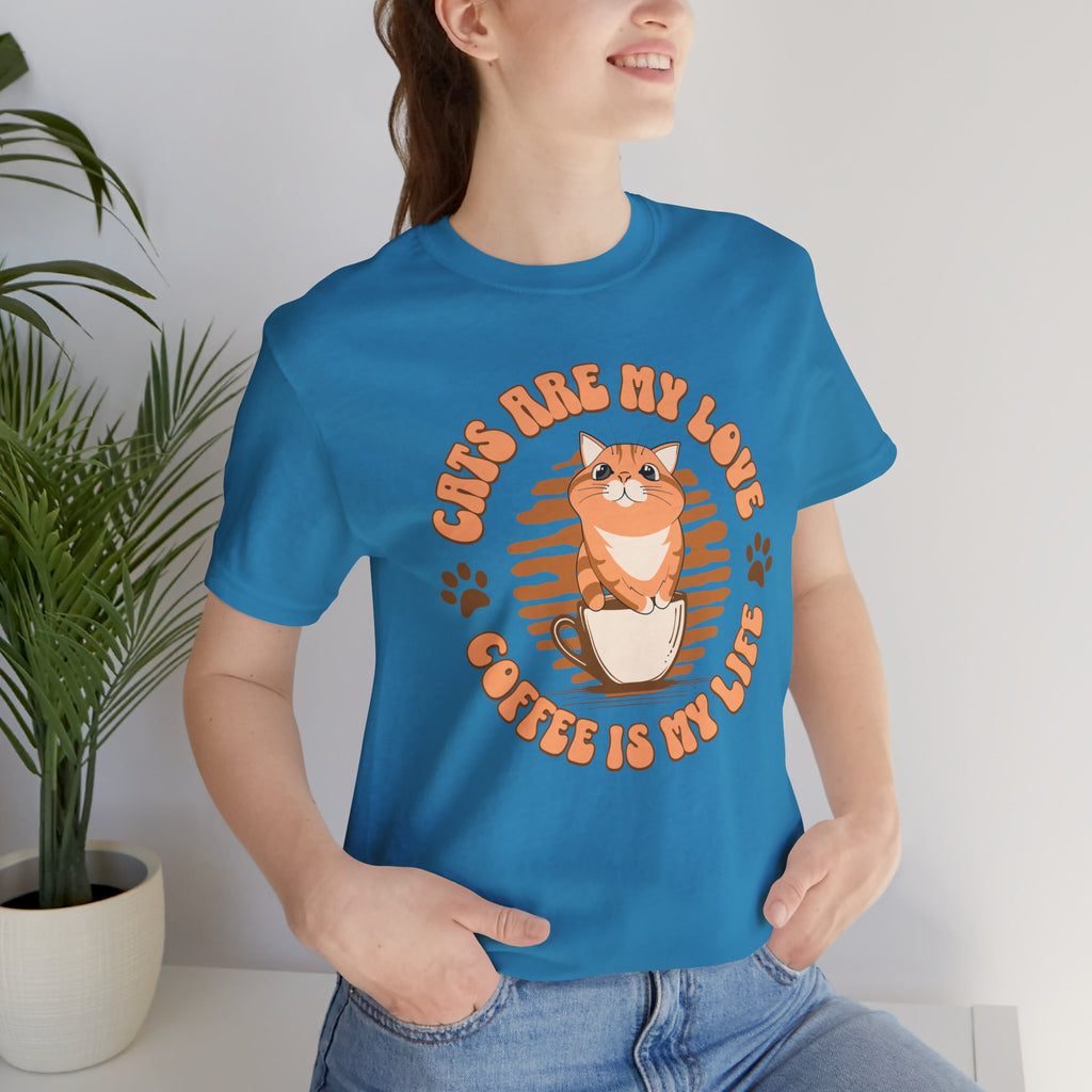 Cat & Coffee Tee — "Cats Are My Love, Coffee Is My Life" Cute Graphic T‑Shirt
