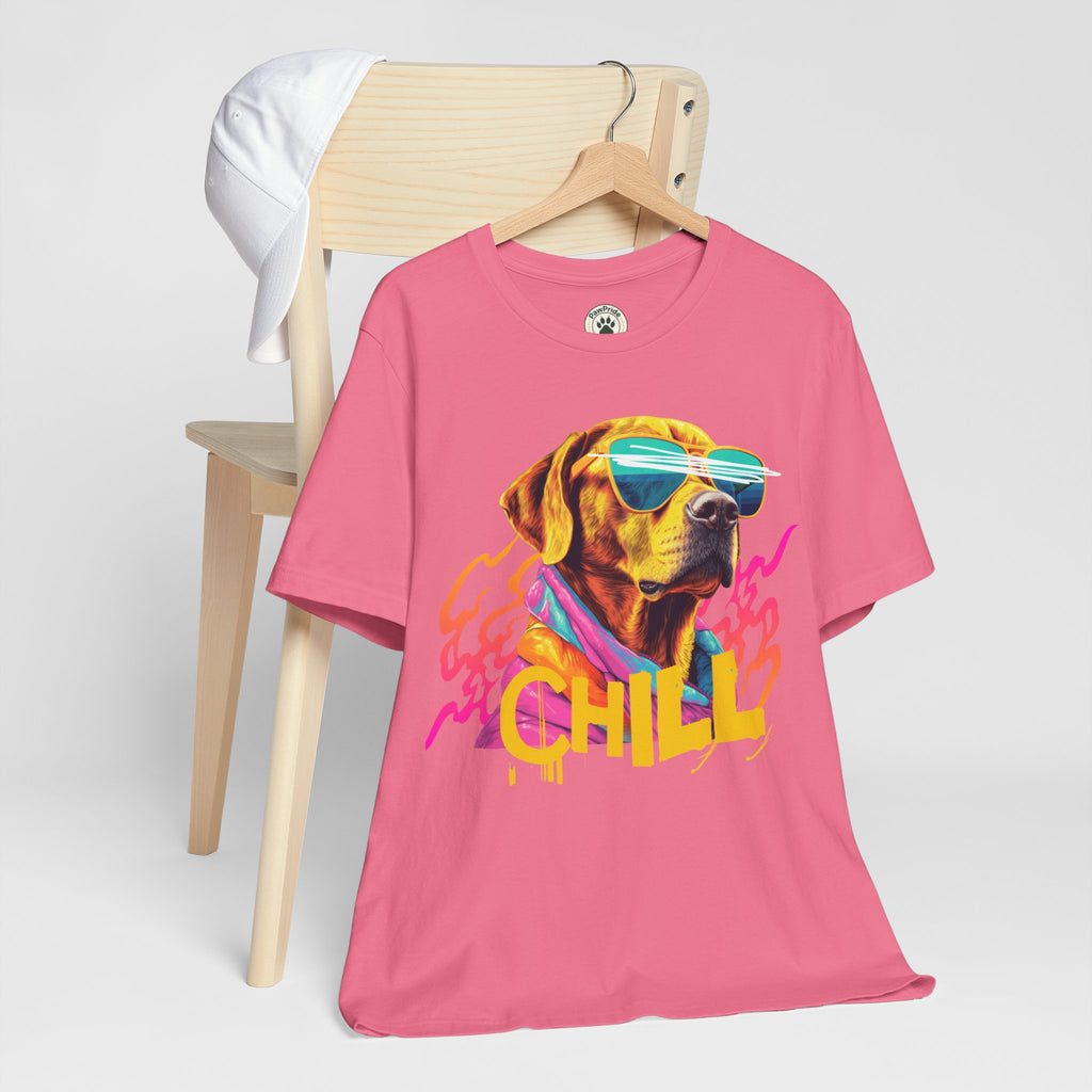 Chill Sunglasses Dog Tee — Retro Neon “CHILL” Graphic T-Shirt