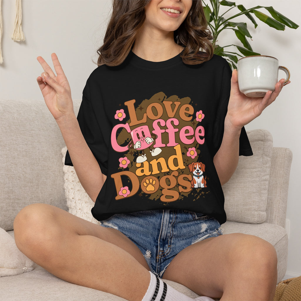Love Coffee and Dogs T-Shirt — Retro Floral Dog Lover Tee