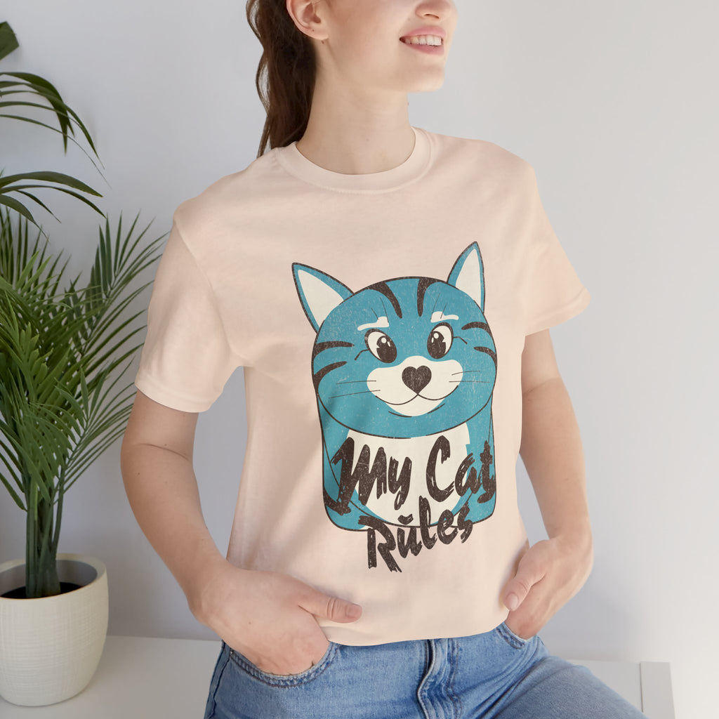 My Cat Rules T-Shirt — Cute Blue Cat Graphic Tee for Cat Lovers