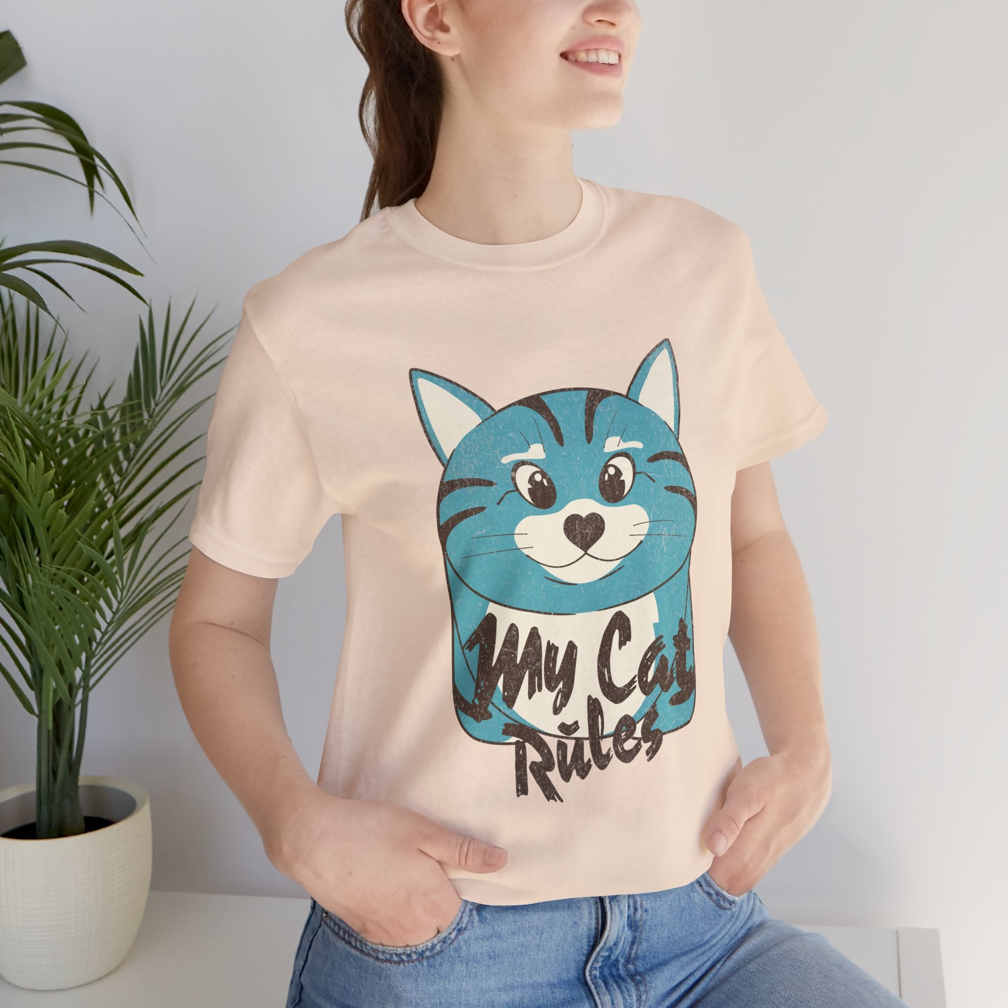 My Cat Rules T-Shirt — Cute Blue Cat Graphic Tee for Cat Lovers