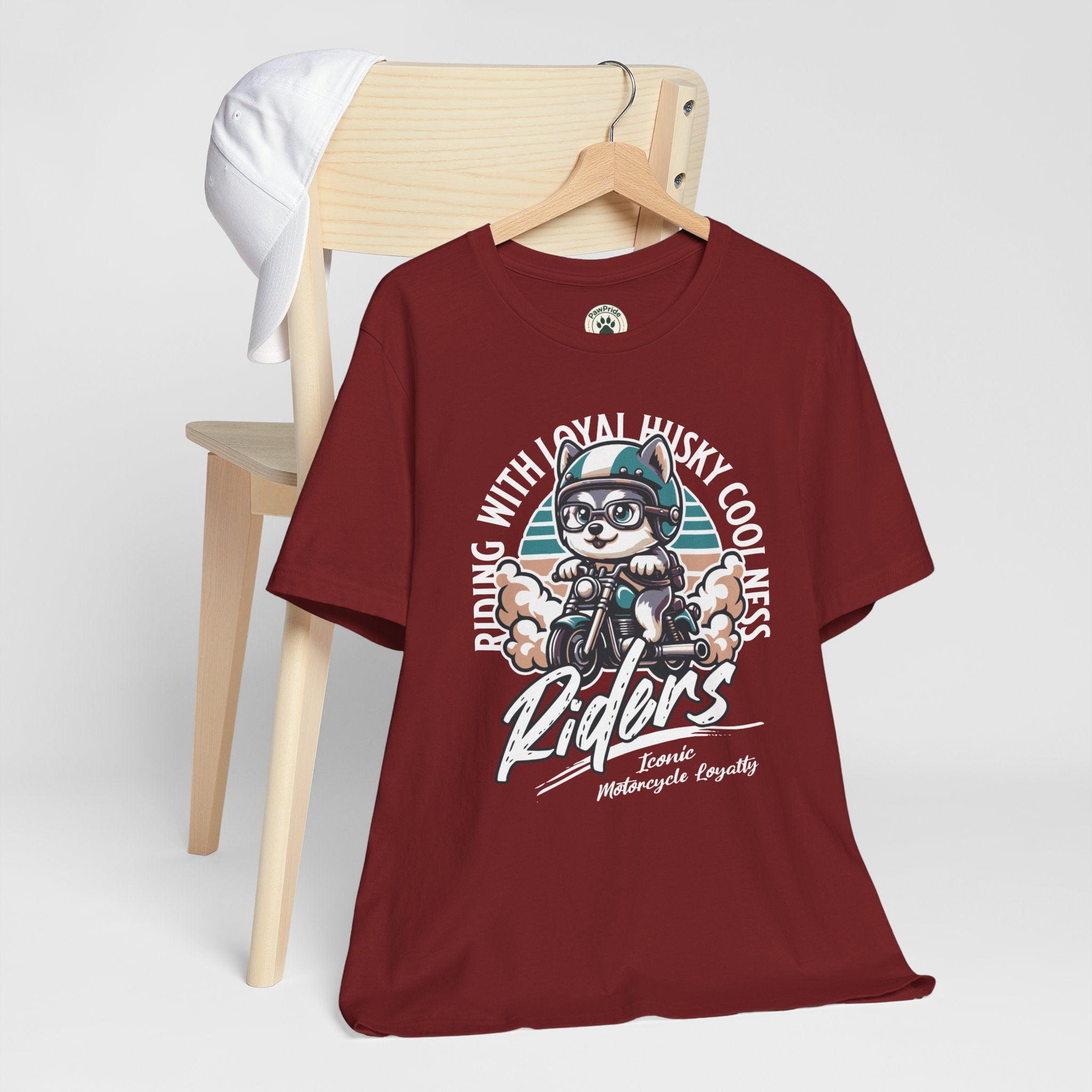 Riders Cat Motorcycle Tee — "Riding With Loyal Husky Coolness" Graphic Shirt