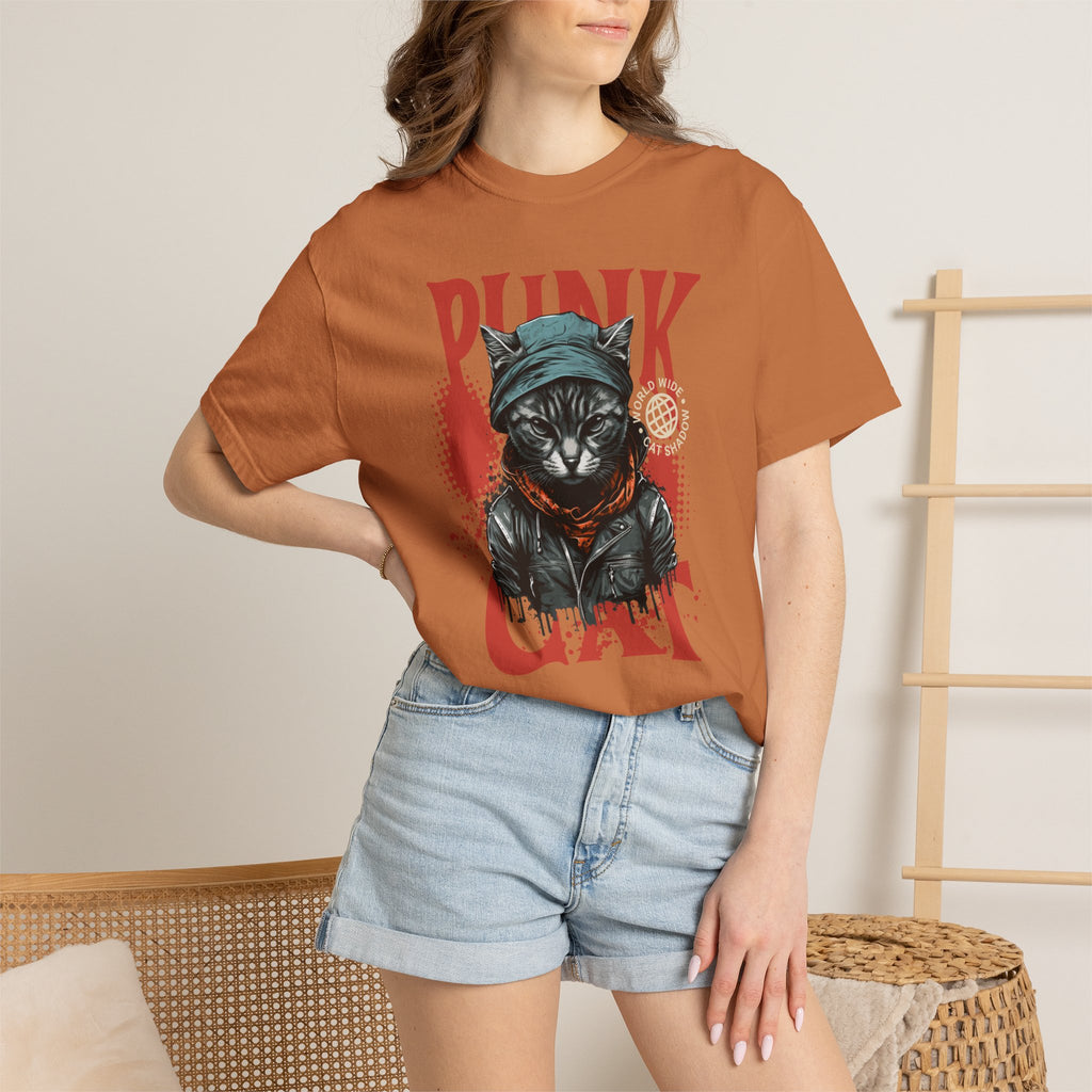 Punk Cat Graphic T-Shirt — Edgy Streetwear Tee with Biker Cat Design