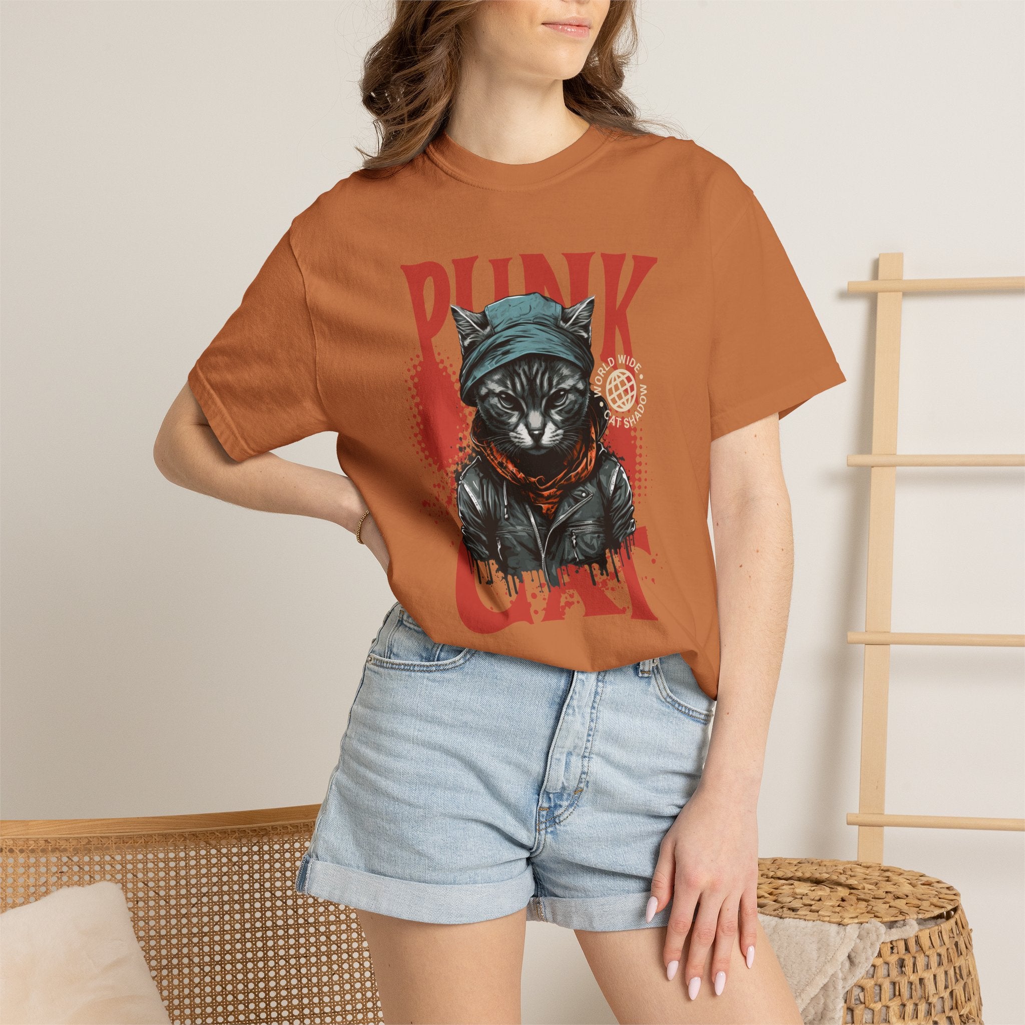 Punk Cat Graphic T-Shirt — Edgy Streetwear Tee with Biker Cat Design