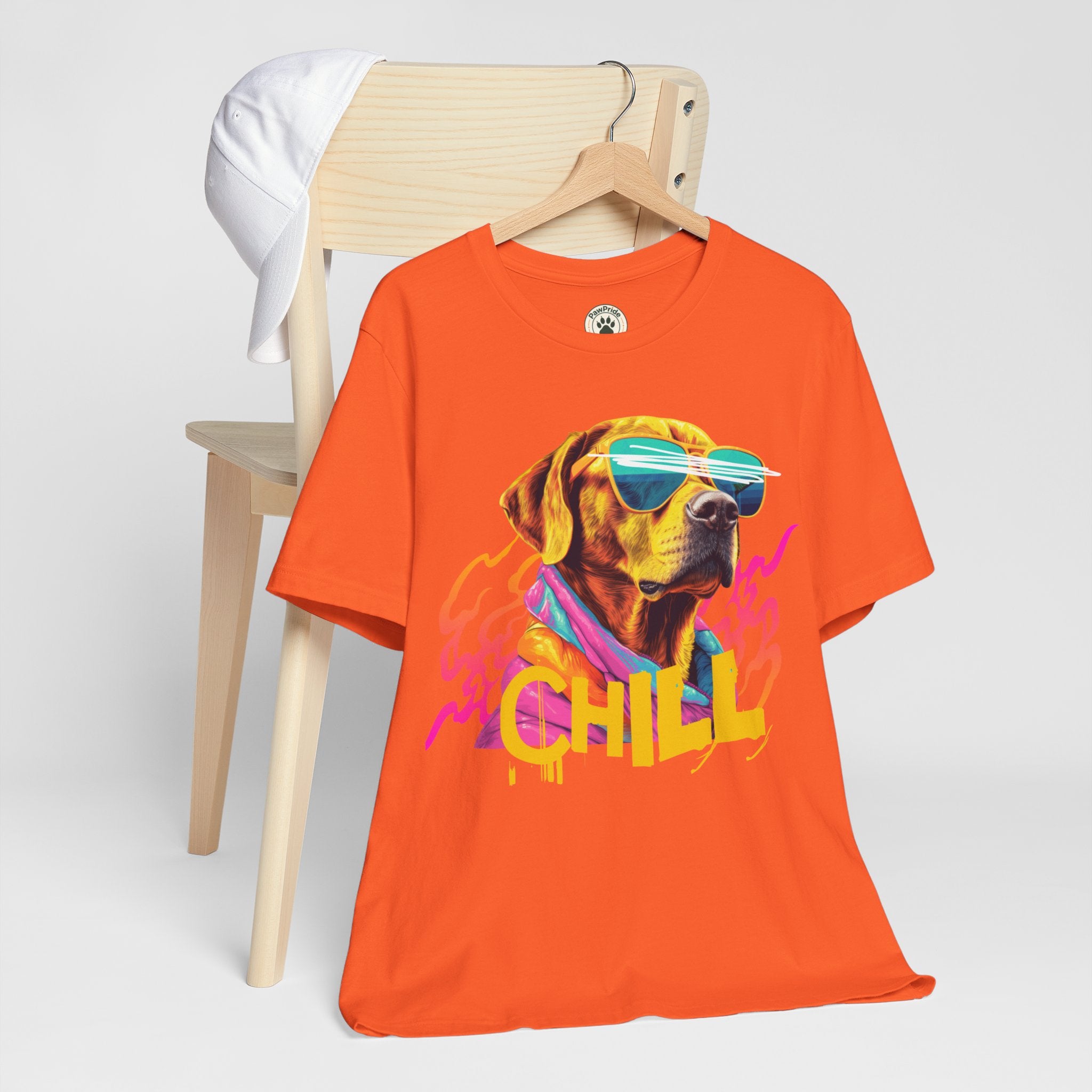 Chill Sunglasses Dog Tee — Retro Neon “CHILL” Graphic T-Shirt