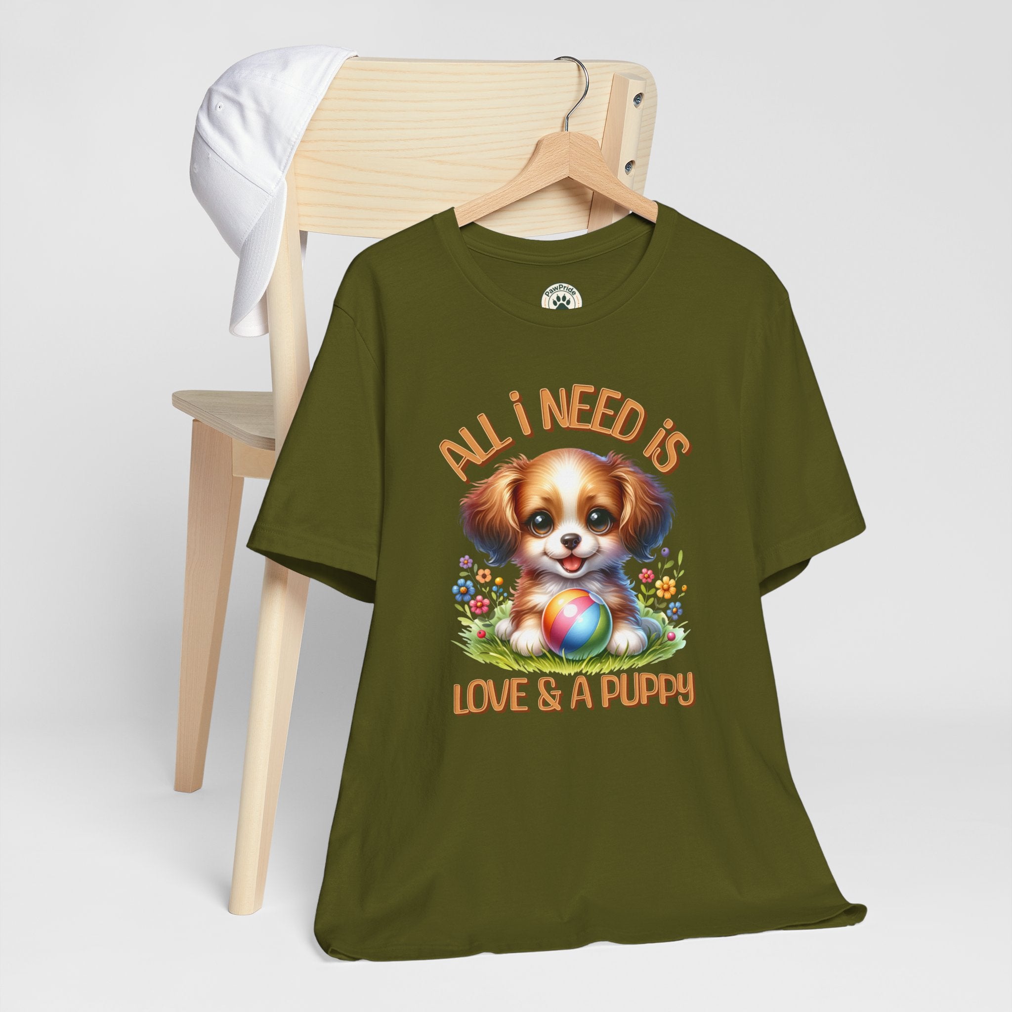 T-Shirt — "All I Need Is Love & a Puppy" Cute Puppy Graphic Tee