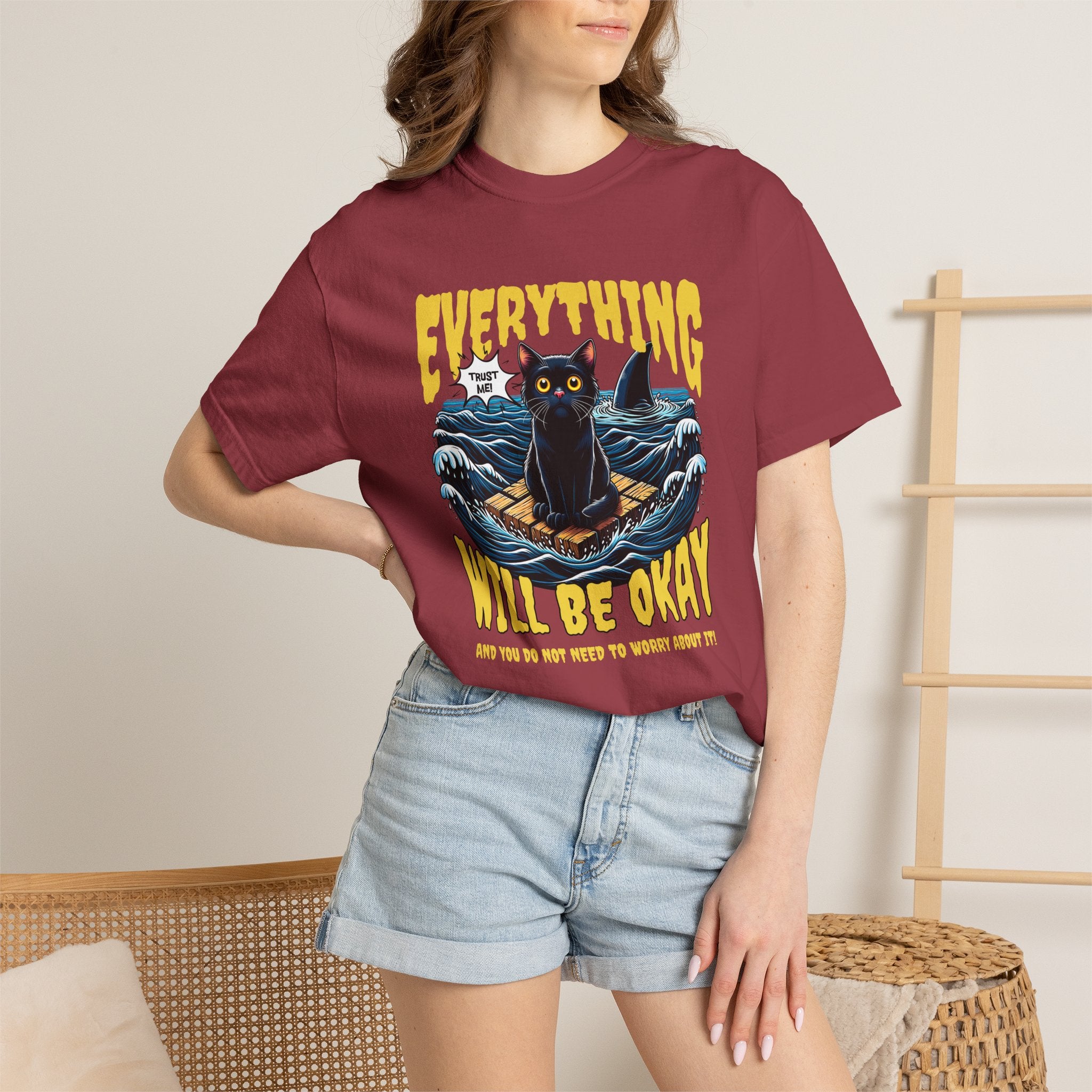 Everything Will Be Okay Cat Tee — Vintage Graphic Comfort Shirt