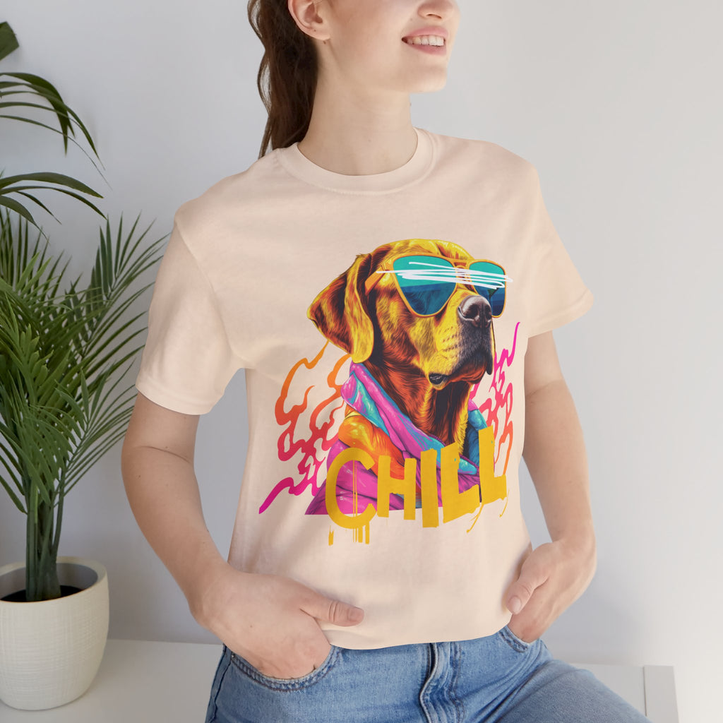 Chill Sunglasses Dog Tee — Retro Neon “CHILL” Graphic T-Shirt