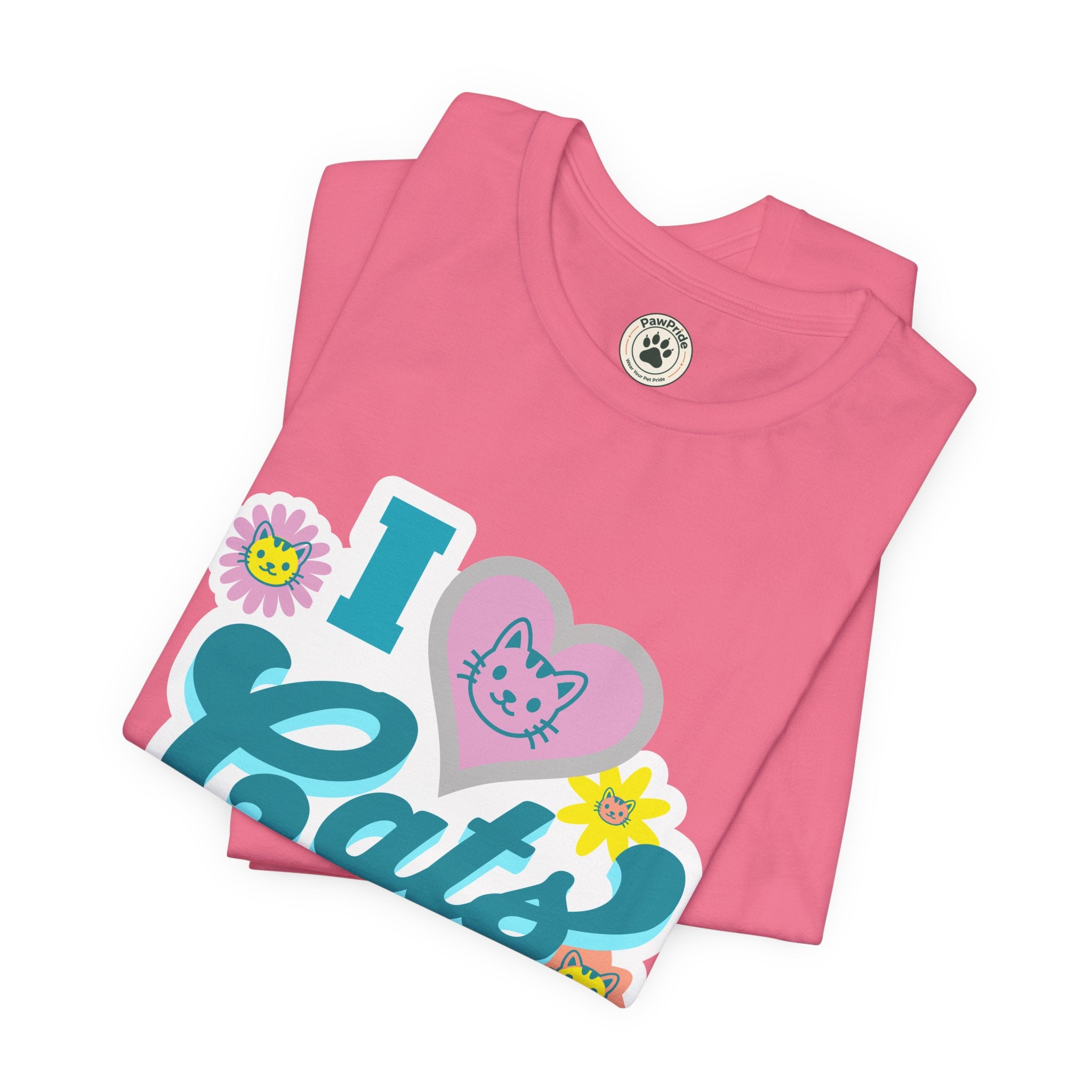 I  Cats Retro Floral Tee — Cute Cat Lover Graphic T-Shirt