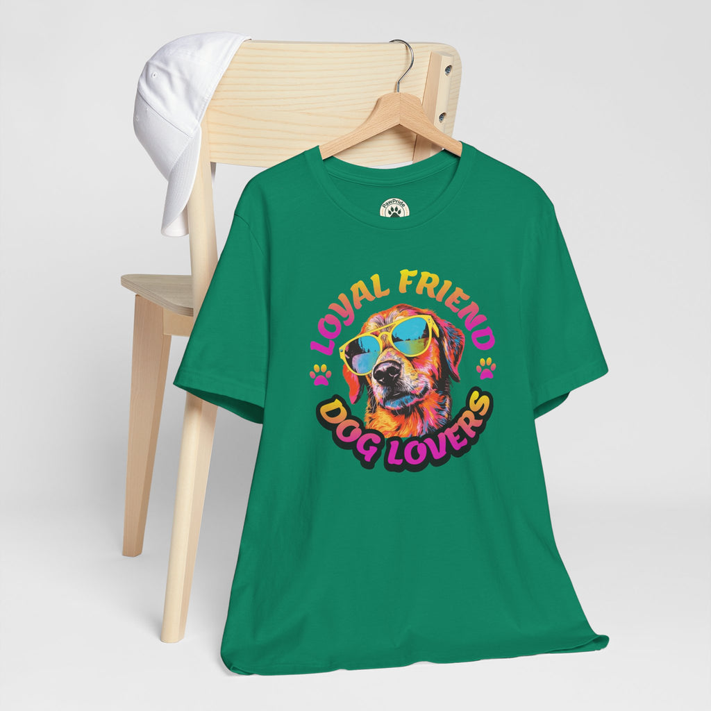 Dog Lovers T-Shirt — "Loyal Friend" Colorful Sunglasses Puppy Tee
