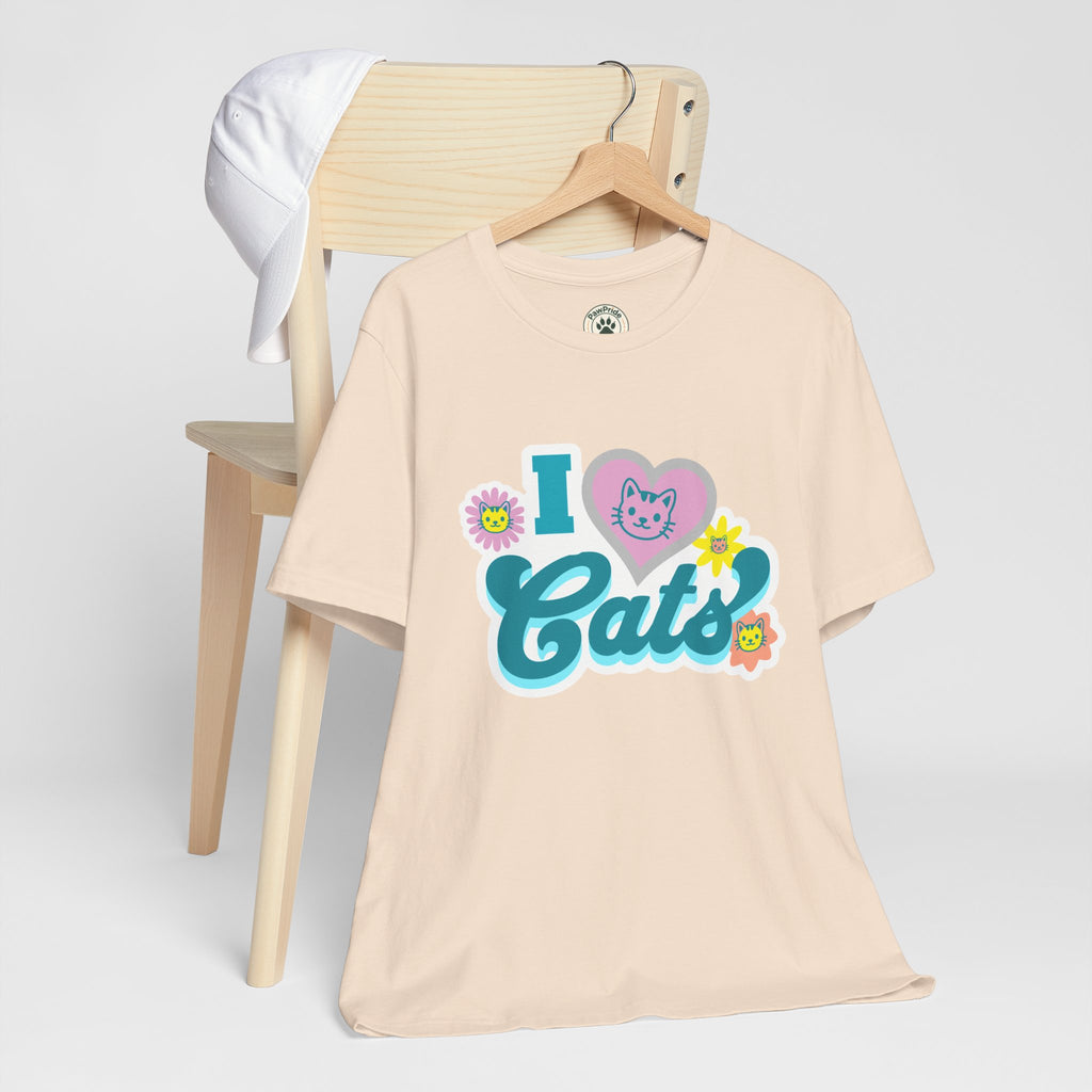 I  Cats Retro Floral Tee — Cute Cat Lover Graphic T-Shirt