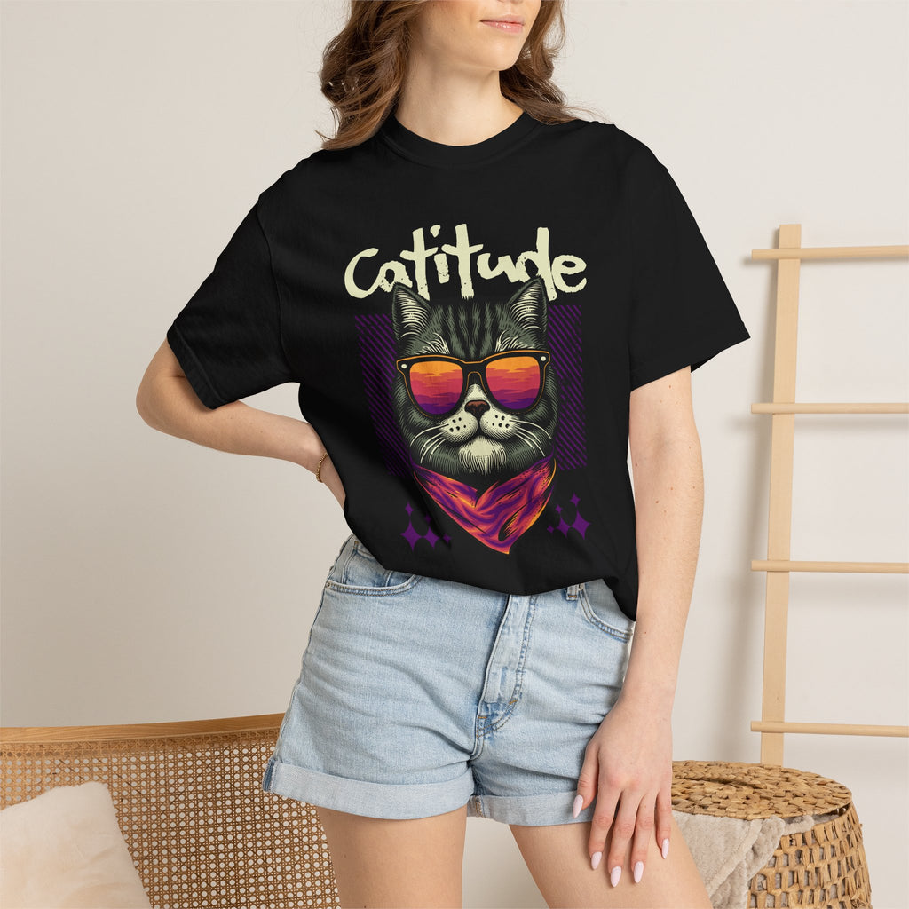 Cattitude Cat Tee — Retro Sunglasses & Bandana Graphic T-Shirt