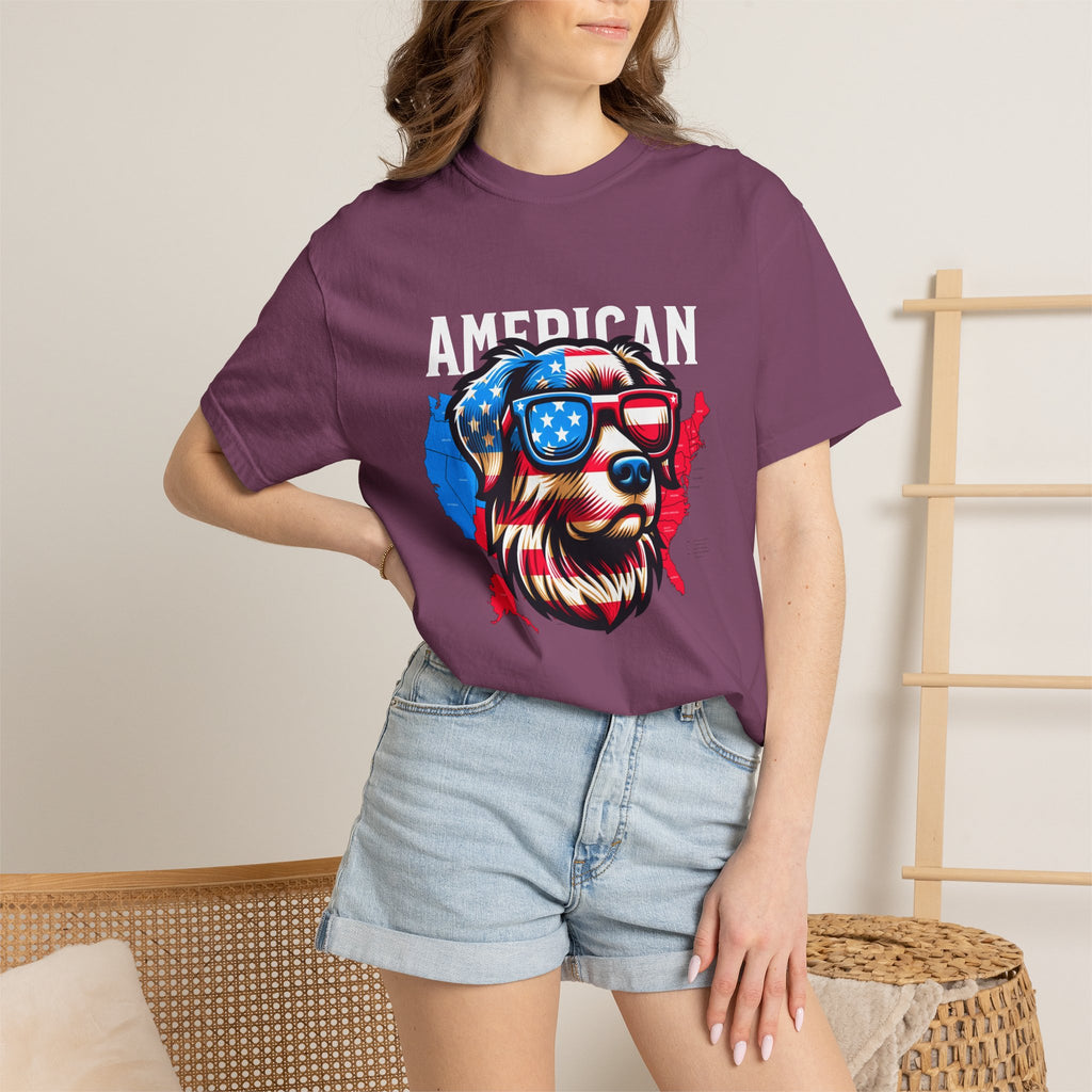 American Dog Graphic T-Shirt — Patriotic Sunglasses USA Crew Tee