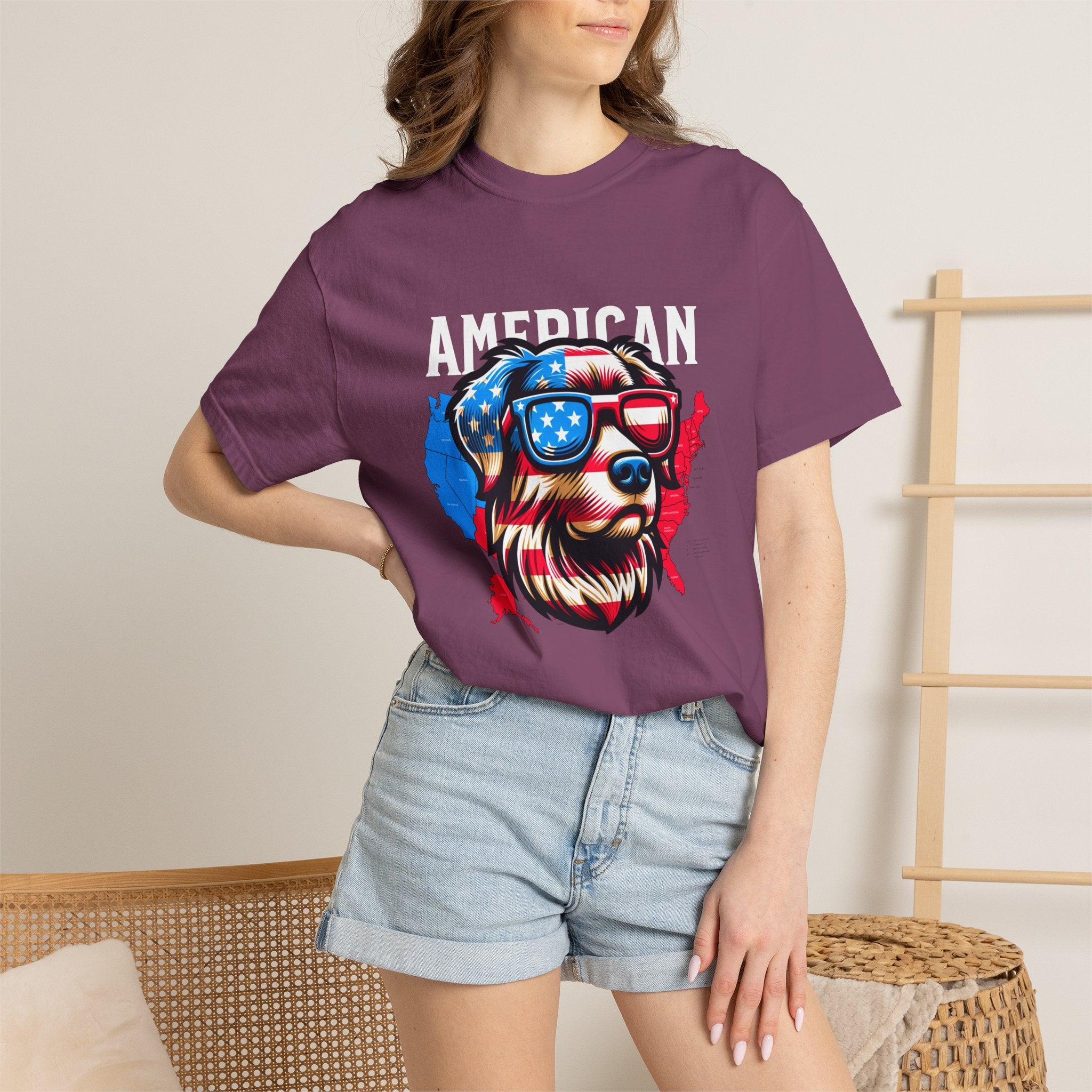 American Dog Graphic T-Shirt — Patriotic Sunglasses USA Crew Tee